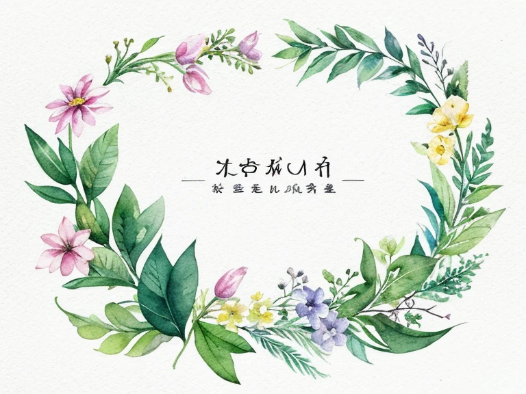 white background、plain white background、watercolor, flowers, leaf, high contrast, muted, vintage 、open the middle margin、logo、企業用logo、poster、template