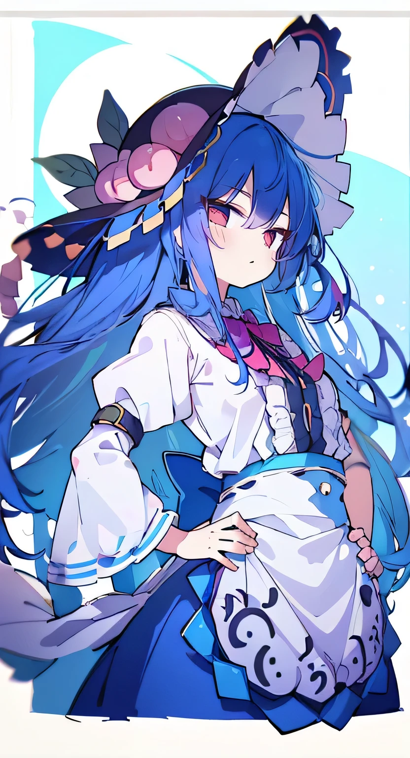 (masterpiece),best quality, expressive eyes, perfect face, 1girl,
hands on waist,beautiful, gorgeous,anime,girl,lora,hinanawi tenshi, blue hair, blue haired, floating clothes,waist grab, grabbing waist, mains sur les hanches , hands on hips,flat chest