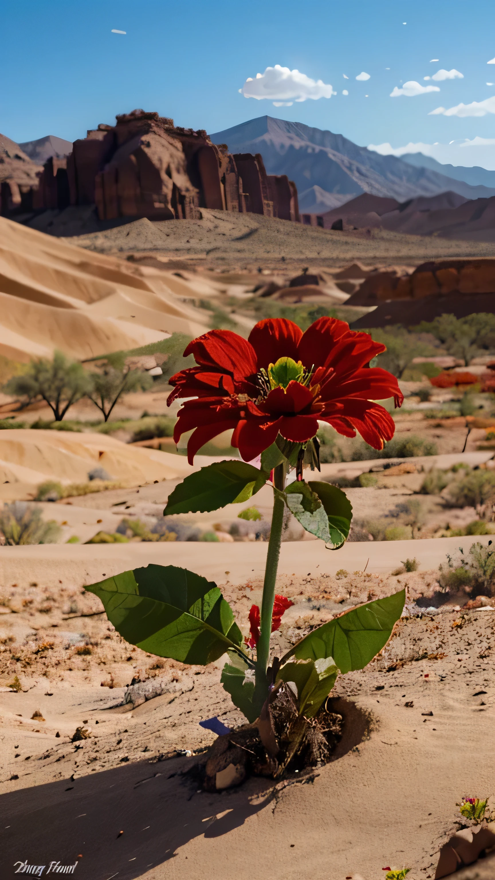 desert, lot of colorful flower, red flower, blue flower, 8k, high quality, close up