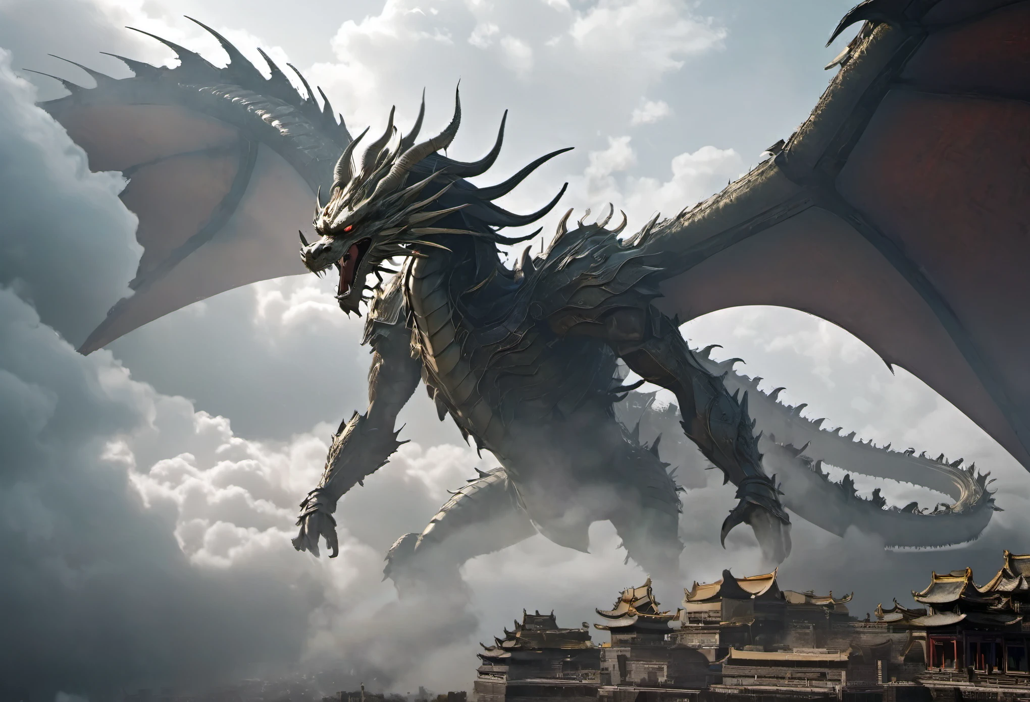 As the battles of the Sengoku era intensify, a majestic dragon takes flight, soaring into the sky above the tumultuous battlefield. Rising above the chaos, the dragon’s powerful wings carry it toward the heavens, symbolizing the ambition and glory of the warlords. This scene, where the dragon dances across the sky, creates a breathtaking landscape where nature and war collide, leaving a deep impression on all who behold it.