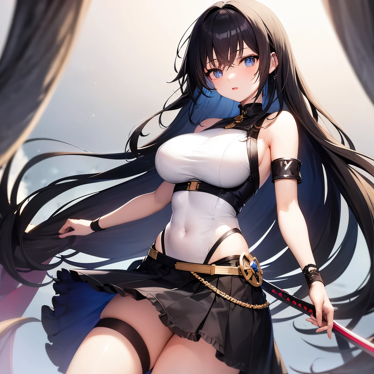 girl、Big Breasts、Black Hair、Iris、ponytail、Thief、Wear a scarf、Holding a dagger、belly button、Strong face、cave