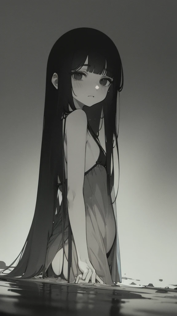 6 year old girl,1girl,,blunt bangs,very long black hair,black eyes,pale skin,centipede,,hair over both eyes,,,,,,from below,,,negligee,ghost girl,muddy,,moon reflected on the water,tousled hair,back,,,,,swamp,,blue light,backlight,,contemptuous look,sadistism,,upper body shot,,skull,,,hand,,,
