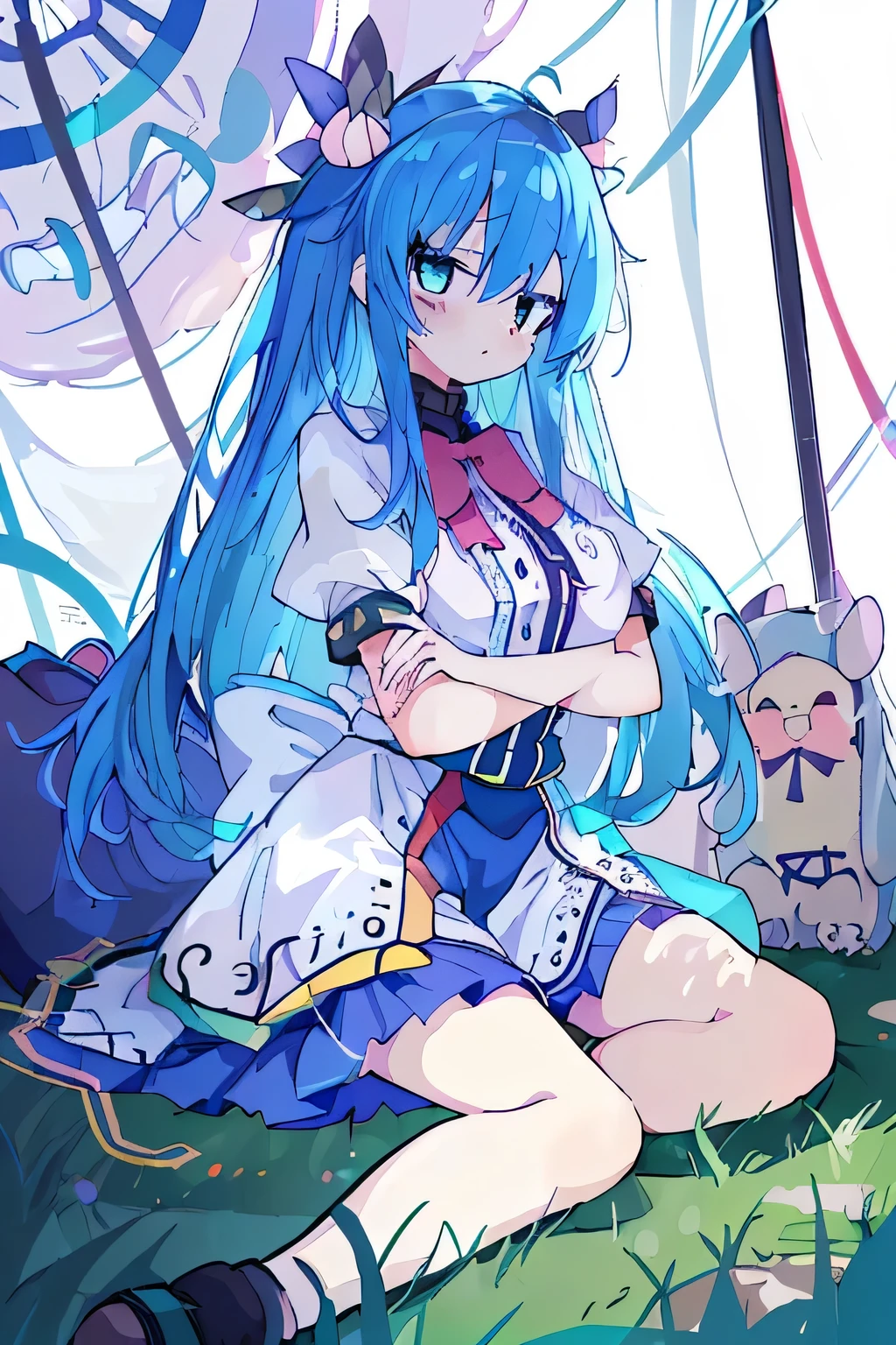 (masterpiece),best quality, expressive eyes, perfect face, 1girl,
hands on waist,beautiful, gorgeous,anime,girl,lora,hinanawi tenshi, blue hair, blue haired, floating clothes,waist grab, grabbing waist, mains sur les hanches , hands on hips,flat chest