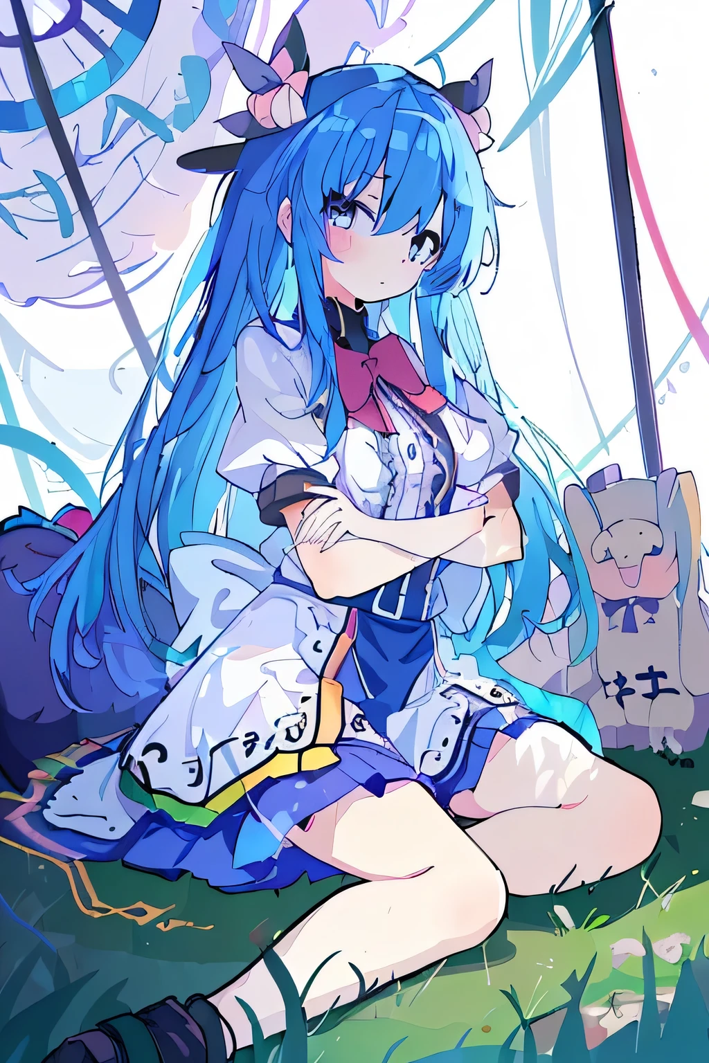 (masterpiece),best quality, expressive eyes, perfect face, 1girl,
hands on waist,beautiful, gorgeous,anime,girl,lora,hinanawi tenshi, blue hair, blue haired, floating clothes,waist grab, grabbing waist, mains sur les hanches , hands on hips,flat chest