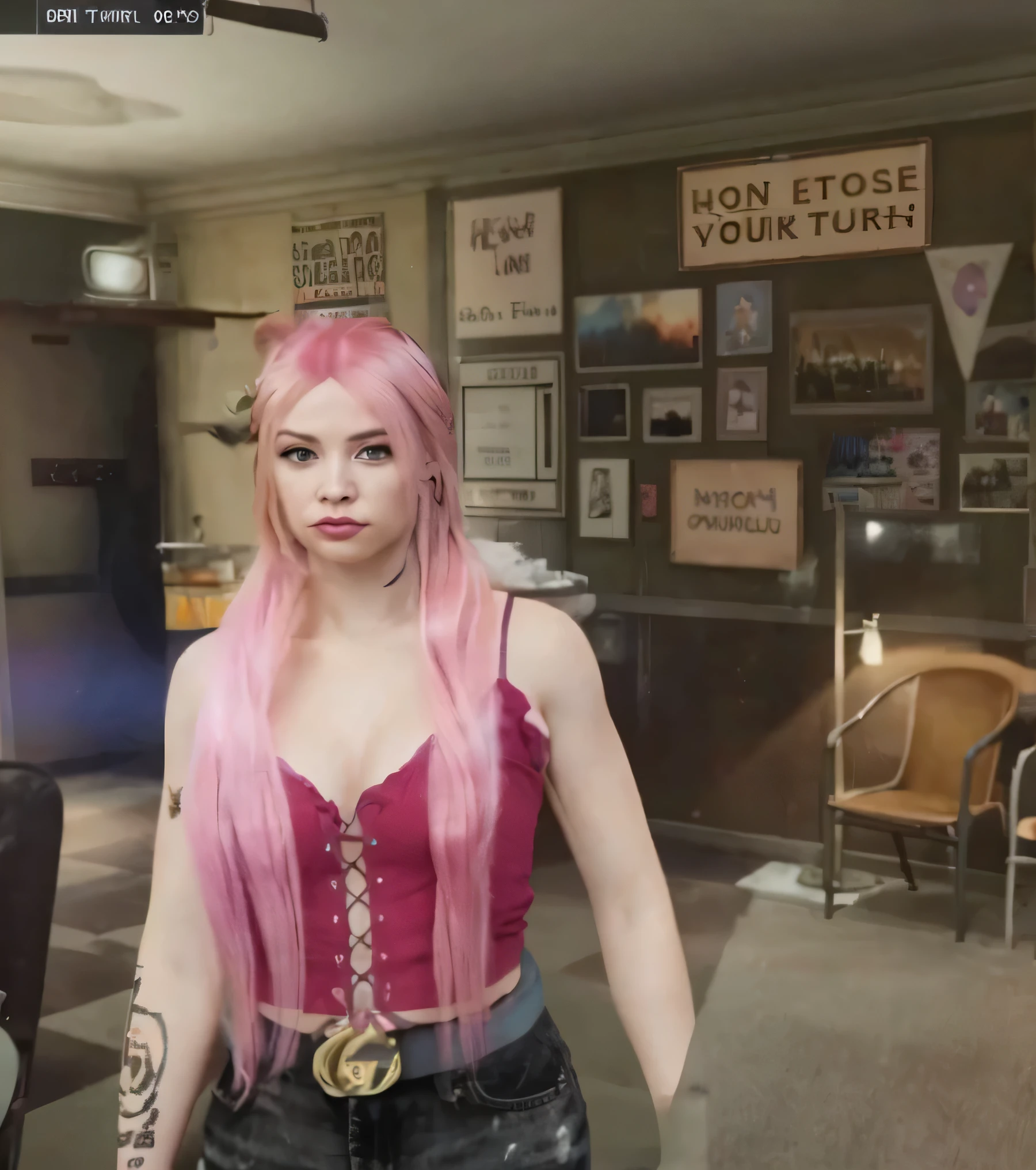 ENHANCE THIS IMAGE OF A GIRL WITH PINK HAIR TO REALISTIC IMAGE