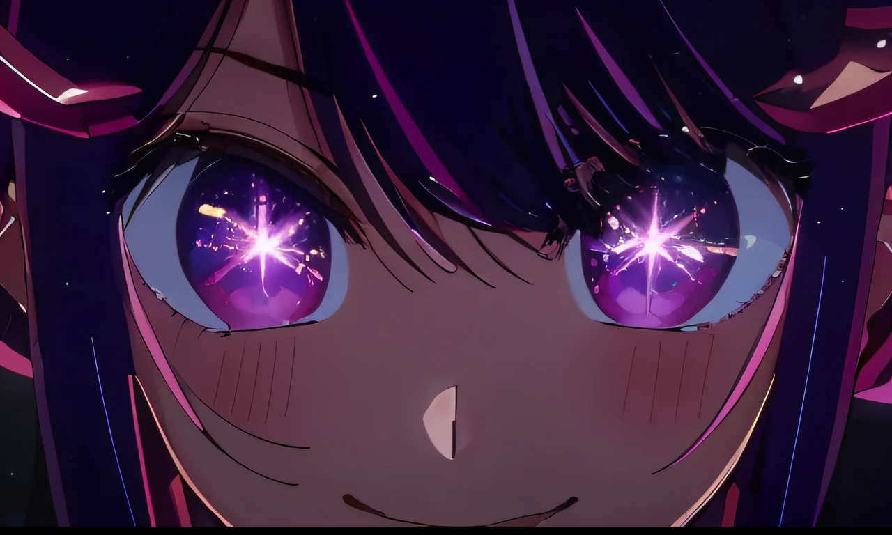 chef d'oeuvre、Very detailed、(1 fille dans:1.2)、cheveux de couleur violette、robe rose、big eye、Un gros plan、Un sourire、8K 、Ai Hoshino、Salle de spectacle live