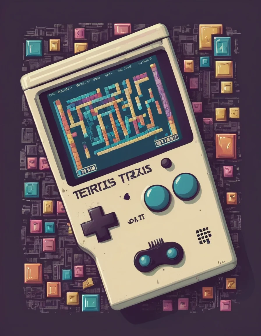 Old Tetris game handheld machine，Vignette background Alexei Pajitnov，nostalgia