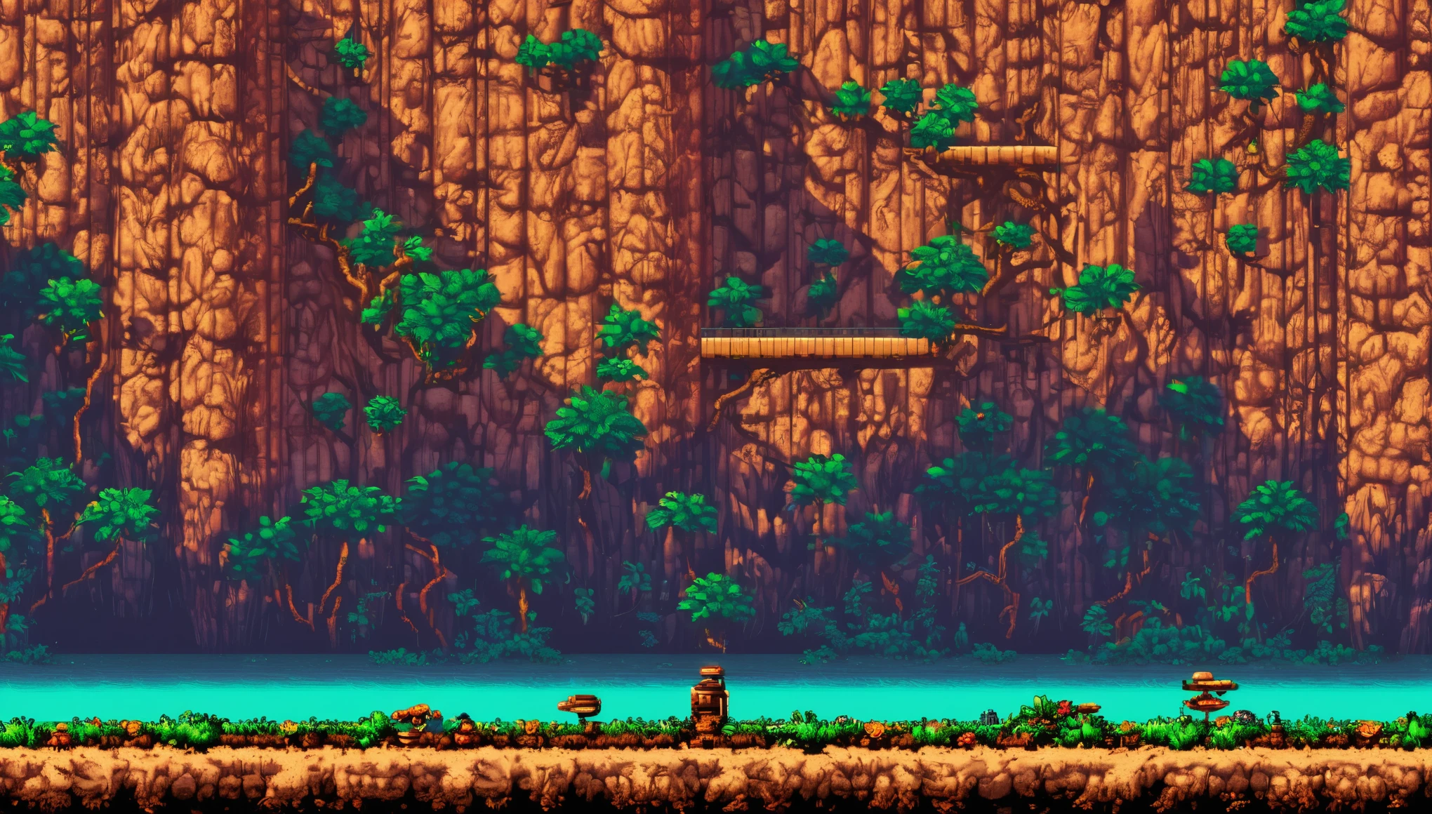 (best quality,4k,8k,highres,masterpiece:1.2),ultra-detailed,16-bit retro game scene,platformer, A game scene from the retro game Contra, 16 bit, 16 bit color palette, retro textures, original gameplay,
