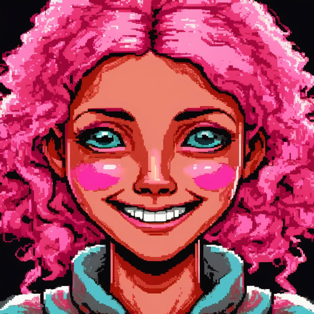 dosegagfx style, retro game character concept art, smiling girl, pink hair, symmetrical eyes, rule of three, detailed body, full body, detailed face, ultradetailed digital illustration, 8 k, epic atmosphere, digital art by simon cowell and rachel walpole