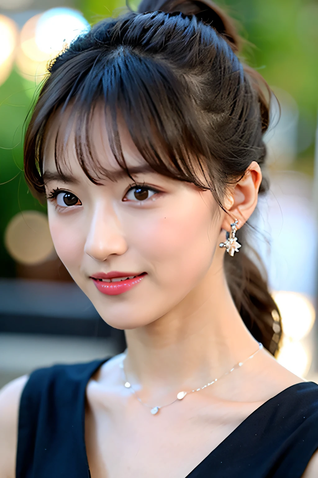 ((highest quality, 8K, masterpiece :1.3)), (realistic, Photoreal:1.4), sharp focus：1.2, 
Bright colors, professional level, ((Bokeh effect)), shallow depth of field, 
20-year-old, (Half Japanese and half German woman), 1 person, A beautiful face with intelligence, 
Supple body :1.3, model body shape:1.5, 頭w:1.4, perfect style：1.4, 
narrow shoulders, beautiful clavicle, long and thin legs, The beauty of slim abs :1.2, thin waist :1.2, 
super detailed skin, Fair skin, Shiny skin, 
super detailed face, slim facial contour, beautiful small face, Beautiful lined nose, 
super detailed eyes, long slit eyes, brown eyes, double eyelid, beautiful thin eyebrows, fine long eyelashes, 
super detailed lips, plump lips, glossy pink lips, flushed cheeks, beautiful teeth, 
Beautiful actress&#39;s ennui makeup, pink lipstick, silver necklace, earrings, 
light brown hair, delicate soft hair, 
(hair up, ponytail :1.2), layer cut, (dull bangs:1.2), 
(Dress up with trendy fashion:1.2), 
gentle smile, open mouth half way, Enchanted expression, stare at the camera, 
(Upper body:1.2), dynamic lighting, 

White House on Santorini, blue sky and aegean sea, 
cinematic lighting, midsummer rays, (side view:1.2), 