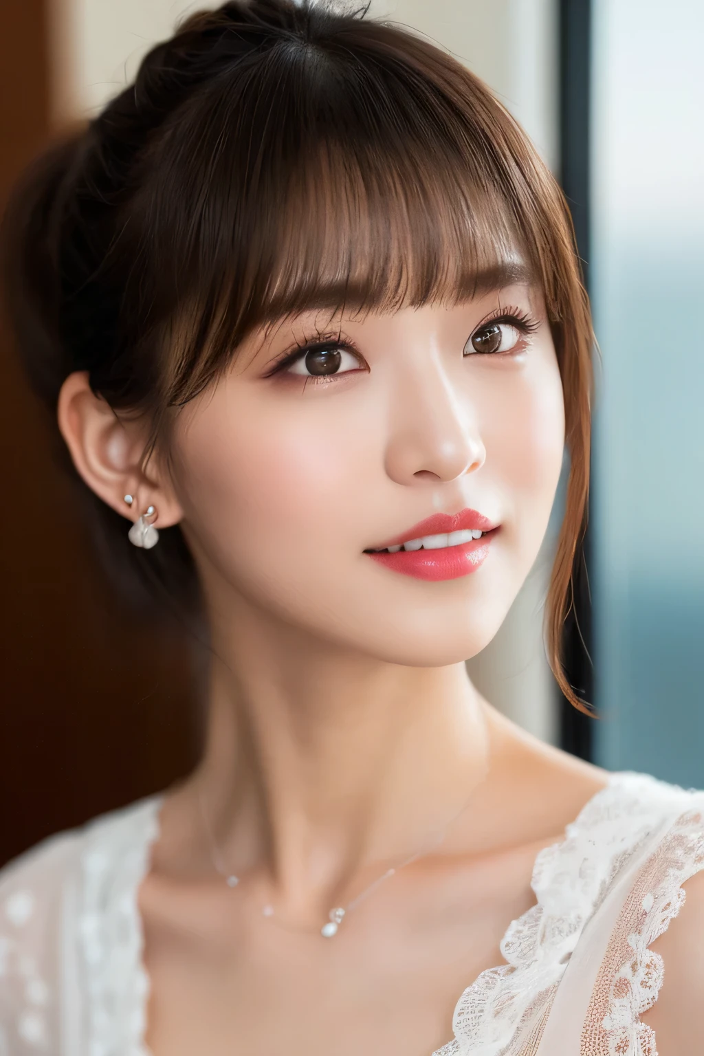 masutepiece, Best Quality, Illustration, Ultra-detailed, finely detail, hight resolution, 8K Wallpaper, Perfect dynamic composition, Beautiful detailed eyes, doress,Medium Hair, Big are visible, Natural Color Lip, Random and sexy poses,Smile,20 years girl