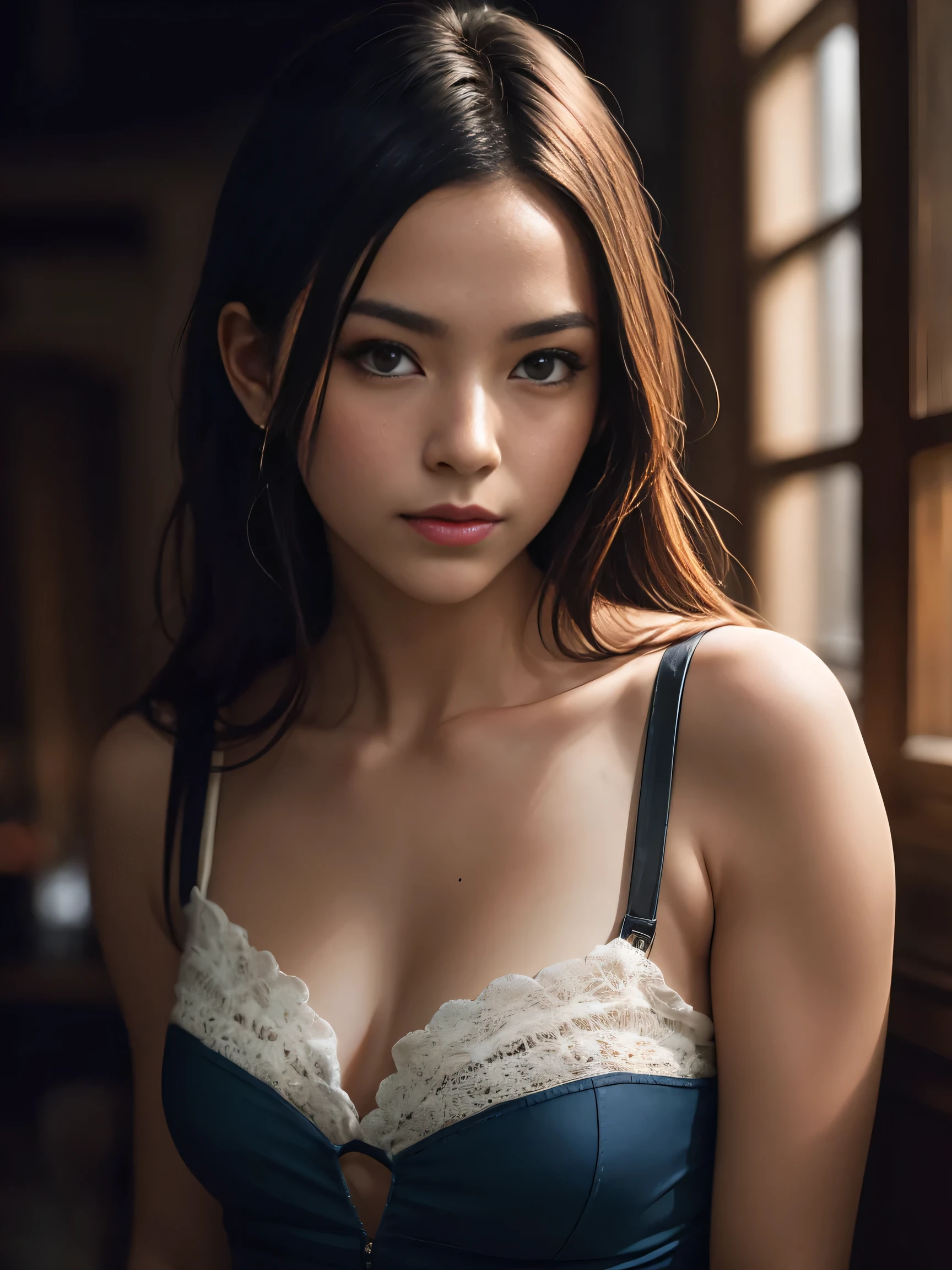 ((Masterpiece)), ((highest resolution)), Tifa Lockhart from Final Fantasy, ((detailed skin texture)), ((high detail face)), (realistic photo), (best quality), (detailed), shot on a Canon EOS R5, 50mm lens, F/2.8, HDR, (8k), (wallpaper), (cinematic lighting), (dramatic lighting), (sharp focus), (intricate), RAW photo, posing for camera, 8k uhd, dslr, high quality, film grain, by Craig Morey