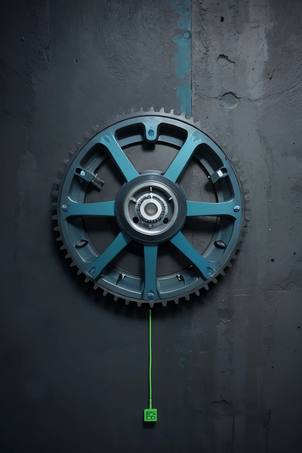 ((high quality)), ((digital art)), (minimalist), logo for company called
"Electromechanics" that works with hydraulics and energy, the logo must have a gear and a spoke ((2d)) (blue and green color)