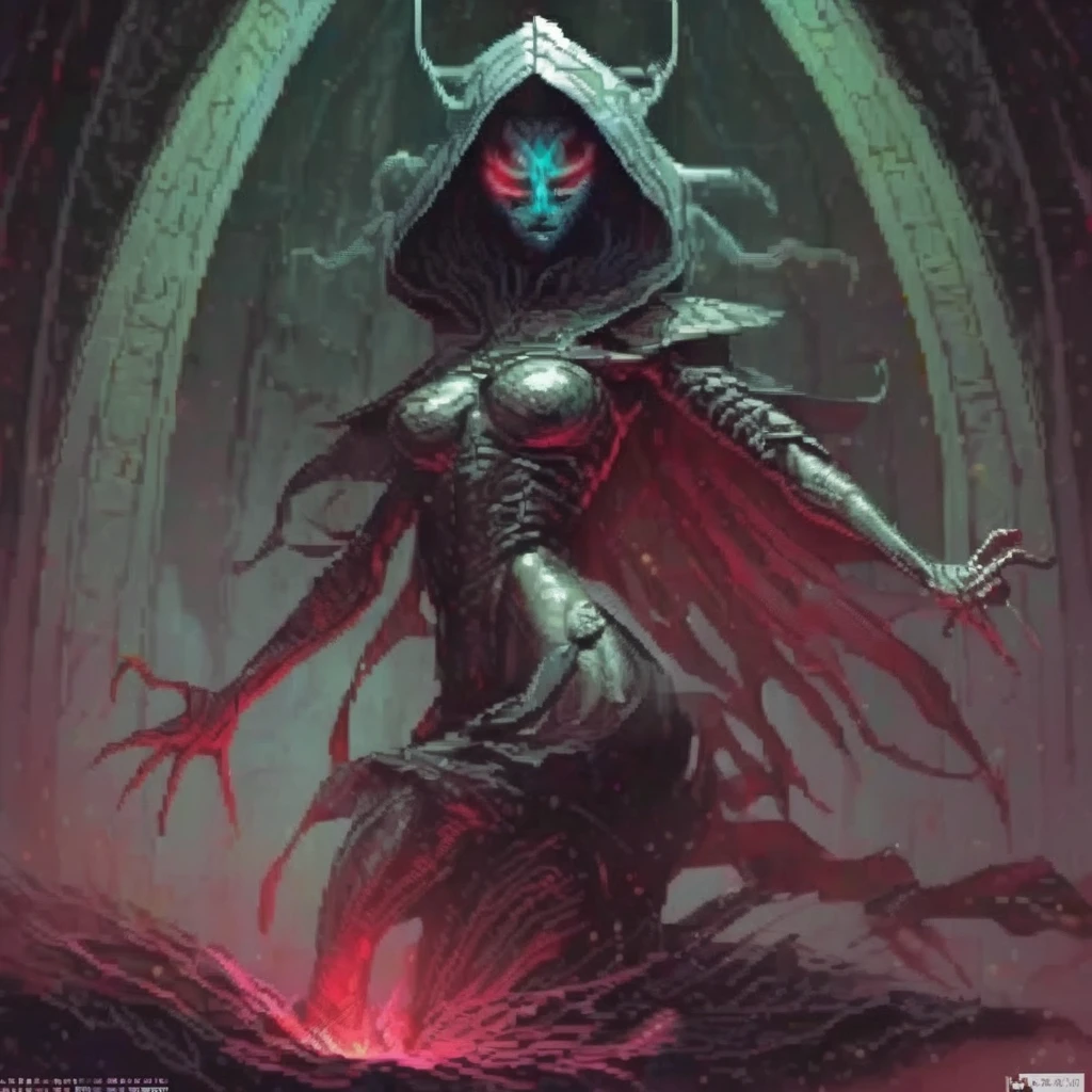 Top Down, RPG, D&D, UOStyle, Ultima Online, pixel art, oil painting, NES, retro game card.. anime illustration, a beautiful female demon, dark souls, kawaii, dynamic pose, wide angle, trending on pixiv fanbox, painted by stanley lau, painted by greg rutkowski, painted by stanley artgerm, digital art, trending on artstation. a masterpiece painting of the inside of an alien