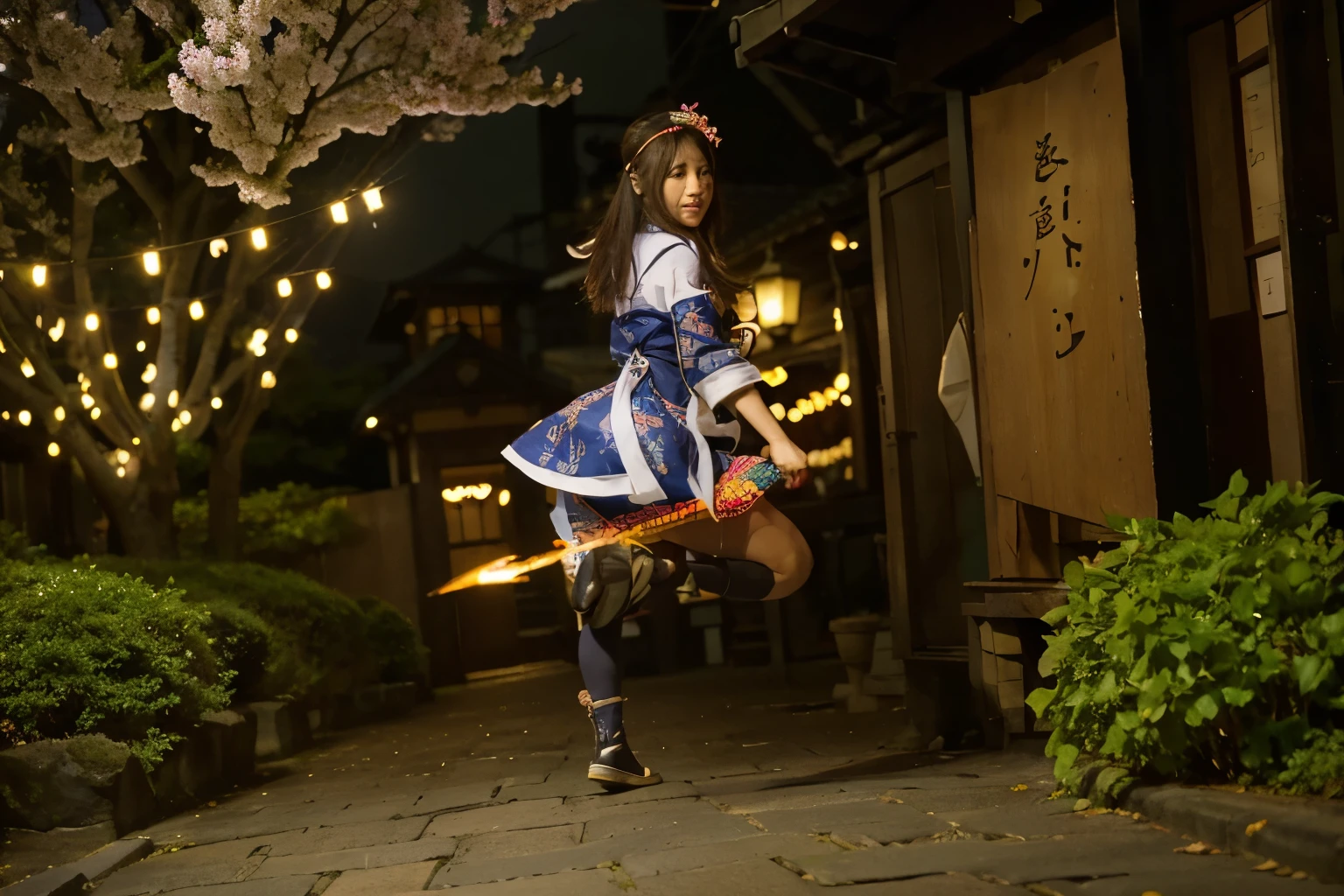 (Best quality, 8k, 32k, Masterpiece, UHD:1.2), (Best quality, 8k, 32k, Masterpiece, UHD:1.2), "Transform the image into the bustling streets of Inazuma, a city steeped in electro energy and rich cultural heritage. Fill the scene with traditional Japanese architecture, including pagoda-style buildings, torii gates, and intricately designed lanterns.
Capture the essence of Inazuma's lively atmosphere by depicting bustling marketplaces, where merchants sell exotic goods and colorful textiles. Show crowds of people going about their daily lives, dressed in traditional clothing and adorned with ornate accessories.
Incorporate elements of electro energy throughout the scene, with crackling lightning bolts illuminating the sky and shimmering electro crystals scattered throughout the city. Show the vibrant glow of electro lamps casting a warm, inviting light onto the cobblestone streets below.
Highlight iconic landmarks of Inazuma, such as the Grand Narukami Shrine and the Sacred Sakura Tree, surrounded by lush gardens and blooming cherry blossoms. Depict the shimmering waters of the surrounding sea, with traditional fishing boats bobbing gently in the harbor.
Use dynamic lighting and vivid colors to bring the vibrant world of Inazuma to life, capturing the city's electrifying energy and captivating beauty."