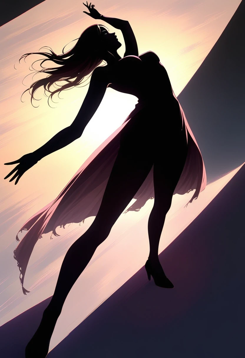 The beautiful dancer&#39;s slender shadow is cast on the ground