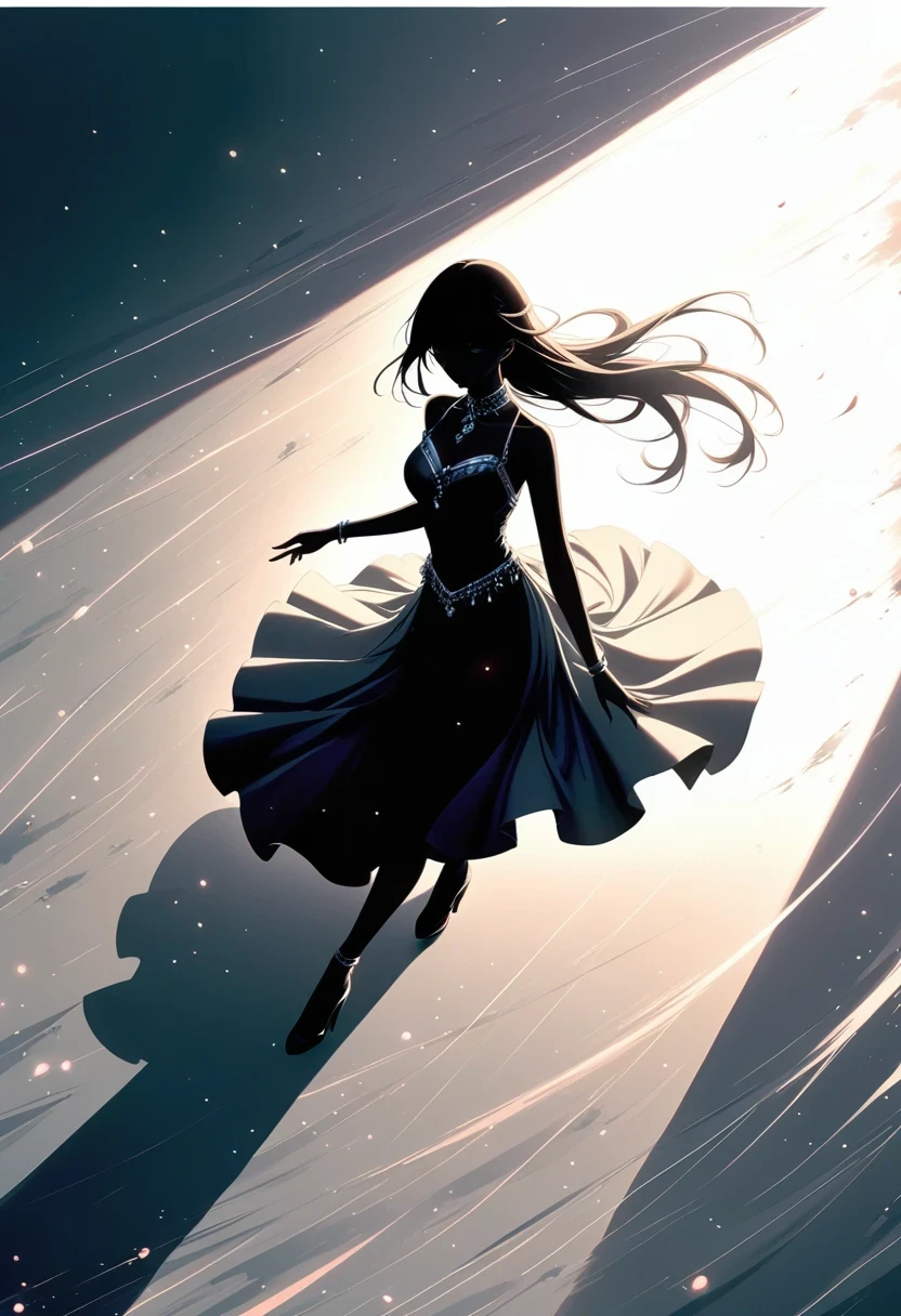 Beautiful dancer's slender shadow on the ground