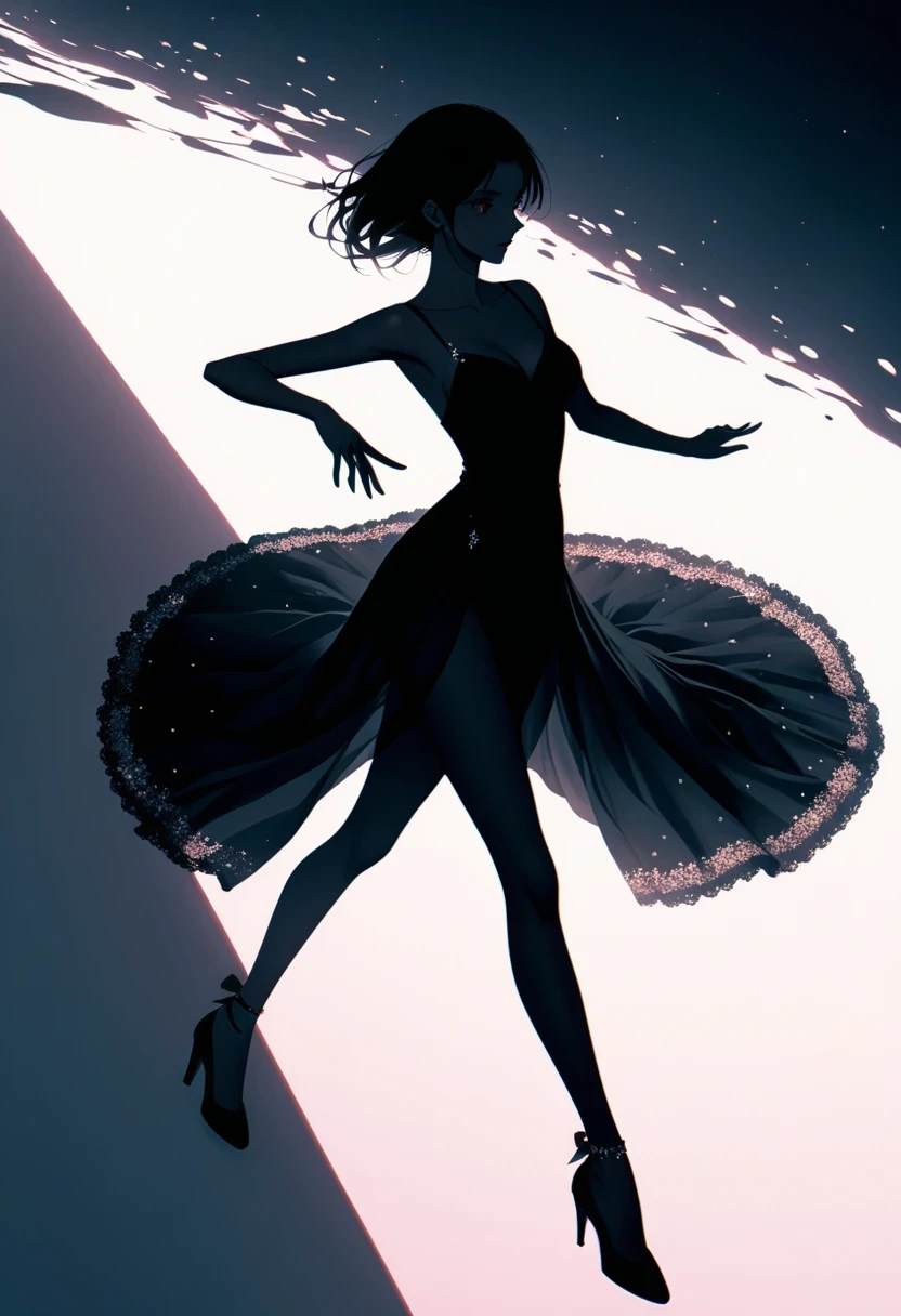 Beautiful dancer&#39;s slender shadow on the ground