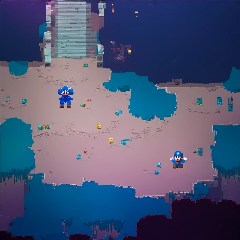 top down video game level design, aerial shot, pixel art, (super mario,rockman,mega man,retro game:1.1),(platform game:1.1),pixel art,old school graphics,(best quality,4k,8k,highres,masterpiece:1.2),vibrant colors,classic 8-bit sound effects,action-packed,exciting gameplay,adventurous levels,detailed backgrounds,playable characters,power-ups,enemies,tricky obstacles,adrenaline rush,jumping and running,iconic characters,collecting coins,bonus stages,multiplayer mode,fast-paced,retro gaming nostalgia