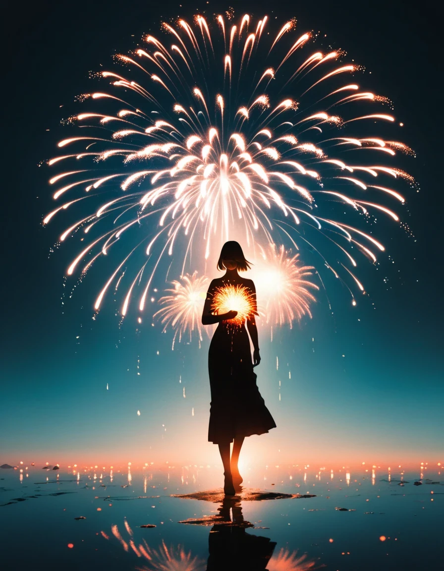 Beautiful dancer&#39;s slender shadow on the ground，double exposure，Human fireworks，fisherman，Boiling knives