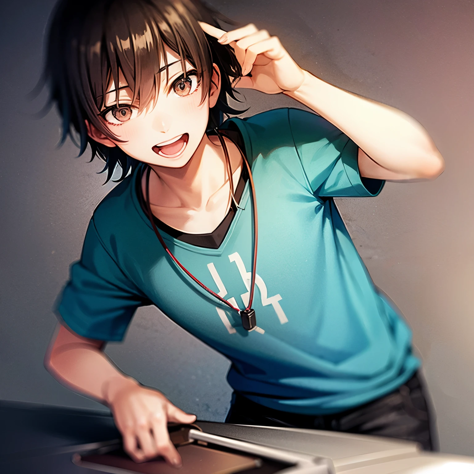 Boy wearing oregairu , black hair with headphones and happy expression and png no background