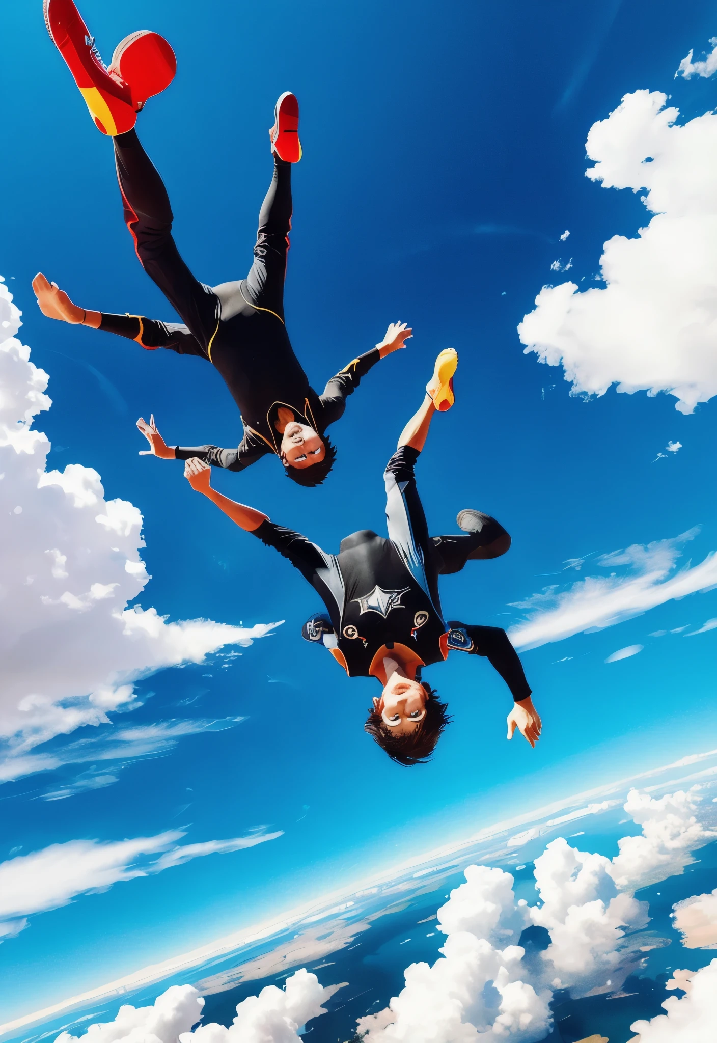 boy skydiving, clouds, wind, muscular,
vibrant colors, colorful art style,
soft lighting, soft shadows, detailed textures, dynamic lighting,
nice hands, perfect hands,