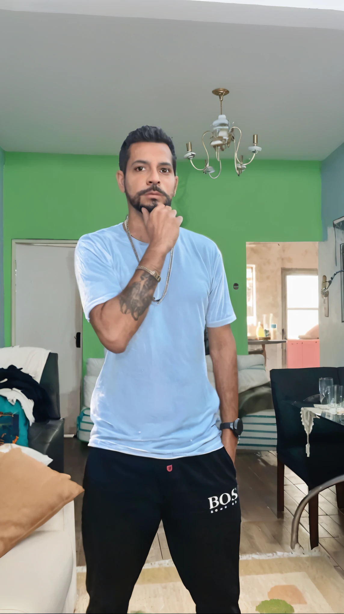 There's a man standing in a living room with a remote control, david rios ferreira, taken at the beginning of 2020, Carmelo Blandino, caio santos, André Rios, Brandão, luis melo, Joel Torres, com uma pose legal, edu souza, icaro carvalho, very artistic pose, imagem de perfil, Andre Gonzalez