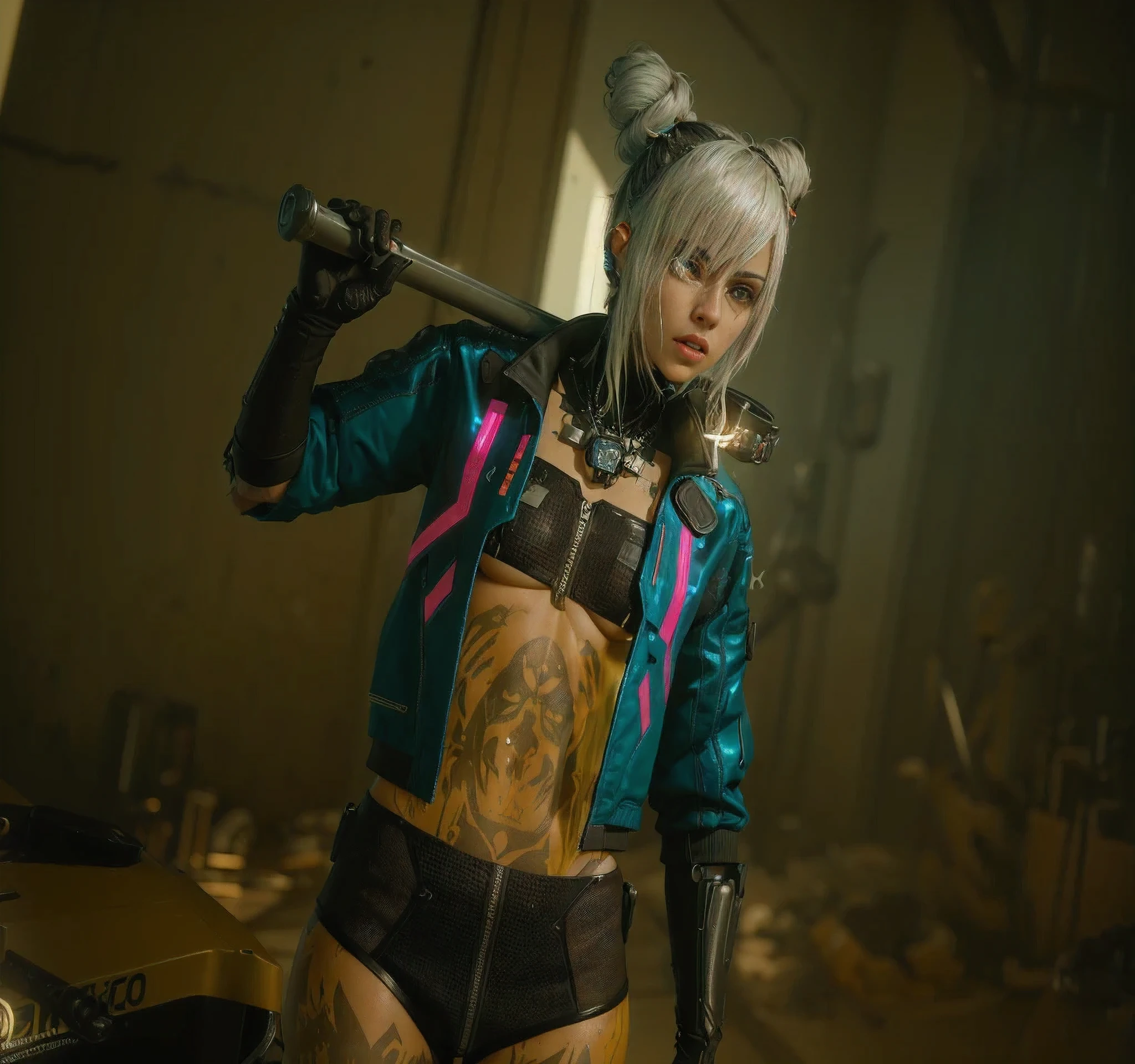 ultra realista, graficos unreal engine, suavizar bordas, cyberpunk lighting, melhorar imagem, neon