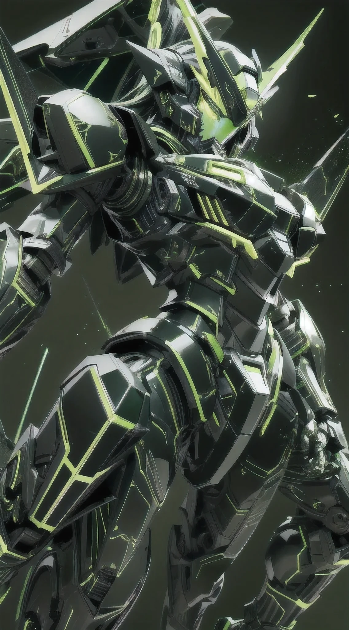 (masterpiece, best quality:1.3),extremely high detailed, intricate, 8k, HDR, wallpaper, cinematic lighting, (universe),(Mecha musume:1.3), glowing, ((black armor:1.5)), glowing green eyes, mecha, black hair, ponytail, (large mechanical fairywings:1.2), (((black and green theme:1.4))), (fairy, girl:1.2), (large breasts:1.1), (white background:1.3), mecha musume, robot, gundam, mecha, bodysuit, fortified suit, mechanical parts, robot joints, headgear, midriff, cleavage, (masterpiece), (best quality), gundam style,ultra-detailed,insanely detailed,3d cg,realistic,anime,anime screencap,animeted,mecha,robot,((perfect anatomy)),((perfect hands)),((extremely detailed five fingers)),((GUNDAM AERIAL REUILD)),(mobile suit gundam),(GUNDAM head),shining twin eye,robot armor,fullbody,Stylish,cool pose,Sharp edged design, humanoid robot,toned stomach,thighs,particle lighting,mechanical limbs, mechanical parts, mechanical arms, headgear,artificial intelligence,cinematic,photoreal,lens flare,extremely detailed character, solo focus, dynamic pose,dynamic angle,depthoffield, cinematiclighting,speed lines,no human, science fiction:1.3,cowboy shot,looking at the viewer, neat figure,amazing,whole body,extremery magnificent view