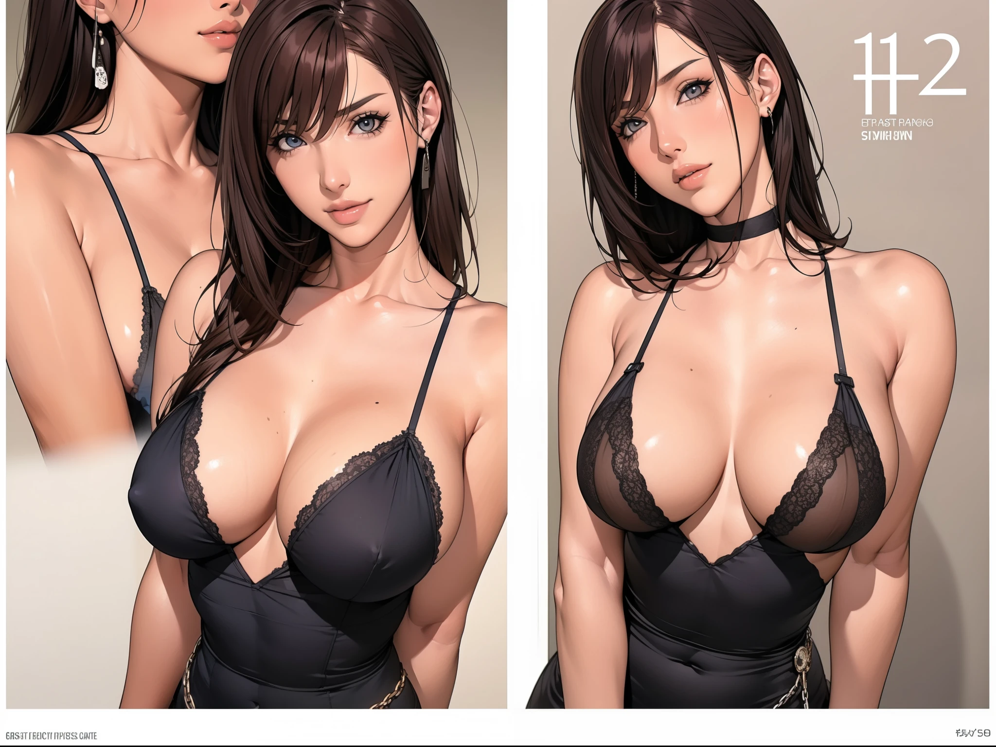 ((masterpiece)),(((best quality))),((character design sheet)), ((full body view)) illustration,Catalogue cover of sex slaves,1girl, thick thighs, ((detailed face:1.4)) Just the right kind of -yeld jaese sunburn pregnant kuro Gyaru for promiscuous sex friend, rough sketches, between breasts,big breasts,wearing an short apron without any clothes on and Chain of sex slaves,hair accessories,seductive grin smug,solid color backdrop, clean backdrop,