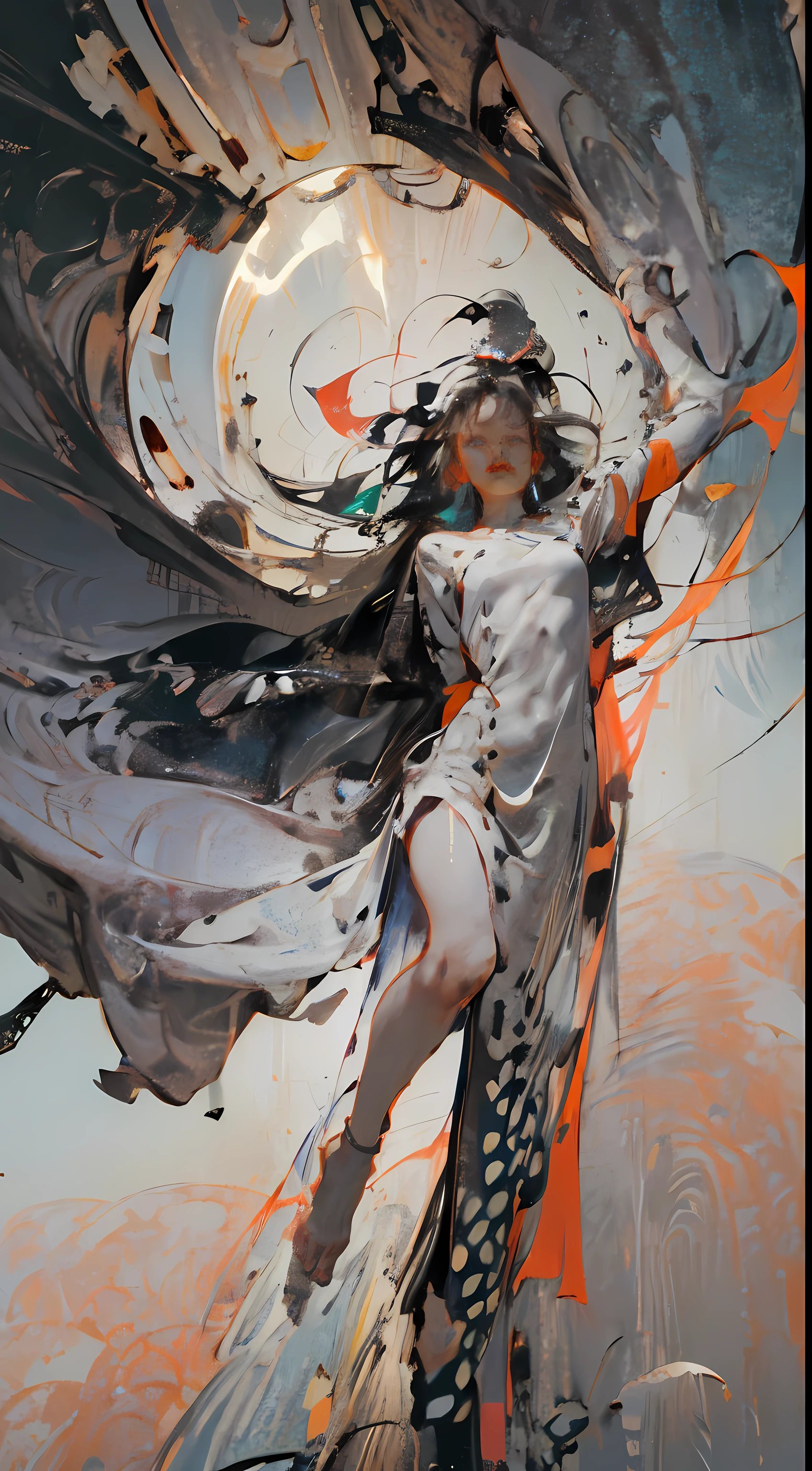 (masterpiece, best quality:1.2), (Super detailed),(Enlightenment), wallpaper, The original,
1 girl, messy white hair, spaghetti straps, white dress, bare legs, barefoot, arm, space, Earth background, Low Earth orbit, full body lesbian,
,(Surrounded by colorful splashes and polka dots),Colorful bubbles,(shining)