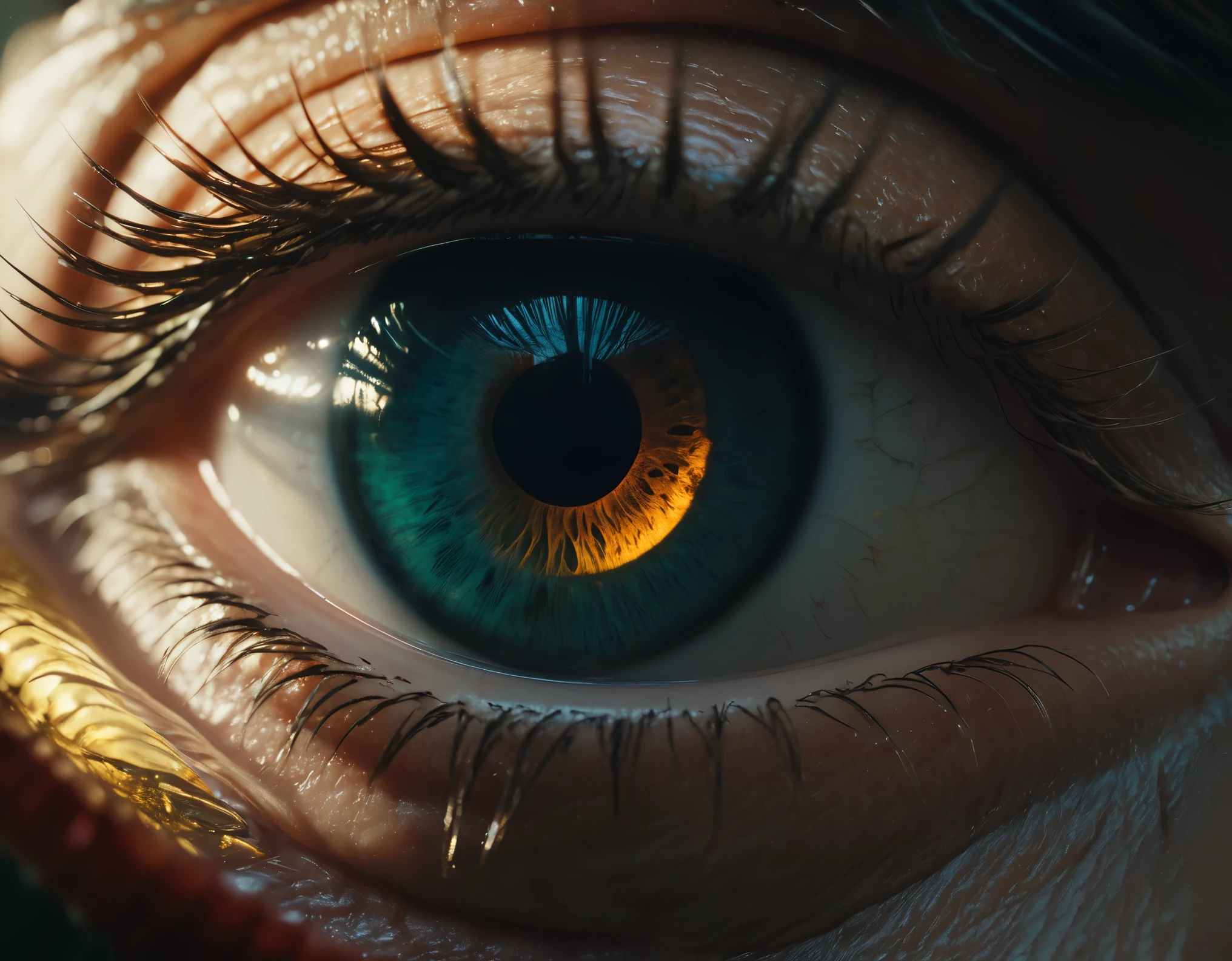 Camera, eye, needle, Creature, horror, charm, master, cinematic shot + dynamic composition, incredibly detailed, sharpen, details + complex part + professional lighting, Film lighting + 35 mm + anamorphic + Lightroom + cinematography + Boke + Lens flare + granularity + HDR10 + 8 k + Roger Deakins, ((cinematic))