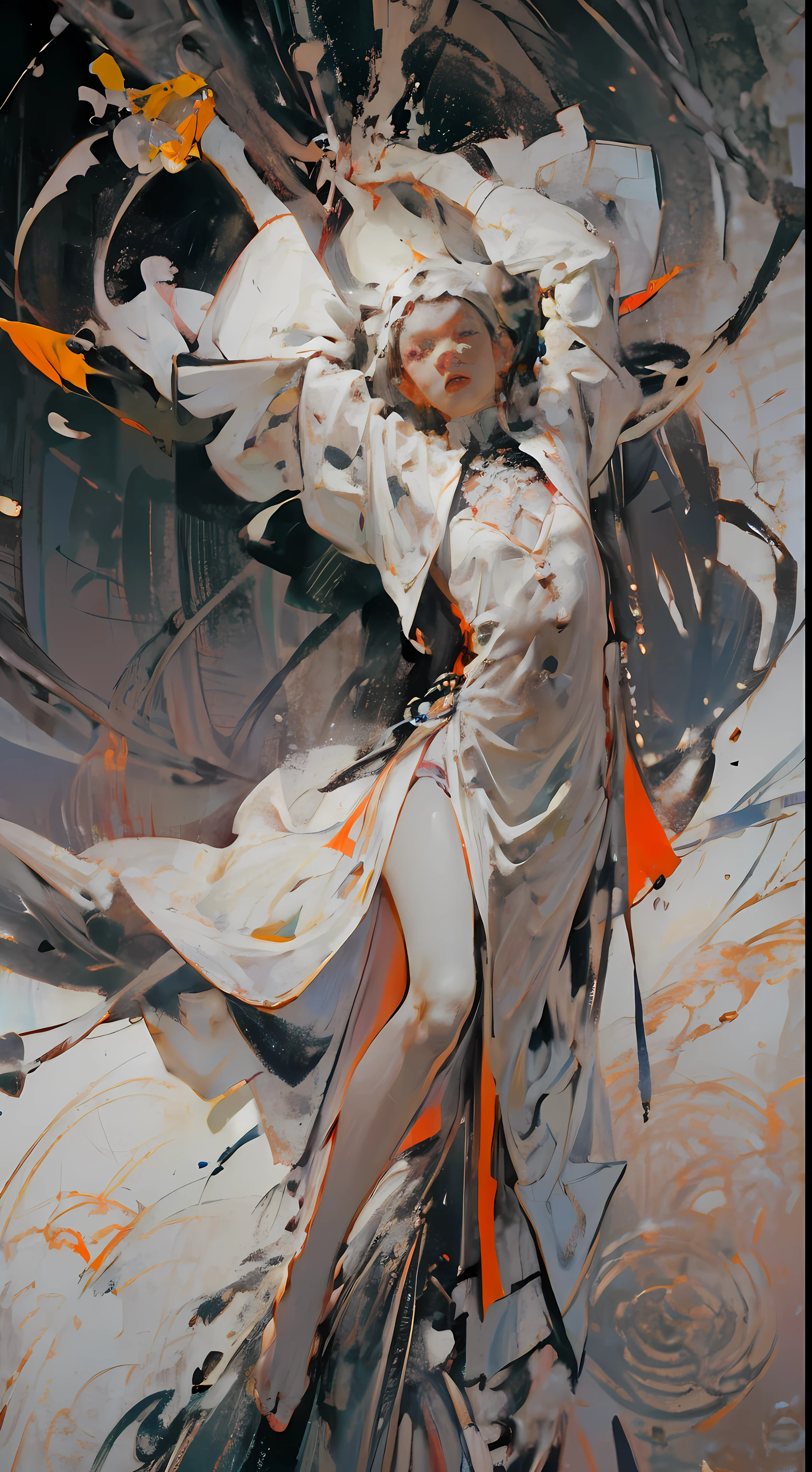 (masterpiece, best quality:1.2), (Super detailed),(Enlightenment), wallpaper, The original,
1 girl, messy white hair, spaghetti straps, white dress, bare legs, barefoot, arm, space, Earth background, Low Earth orbit, full body lesbian,
,(Surrounded by colorful splashes and polka dots),Colorful bubbles,(shining)