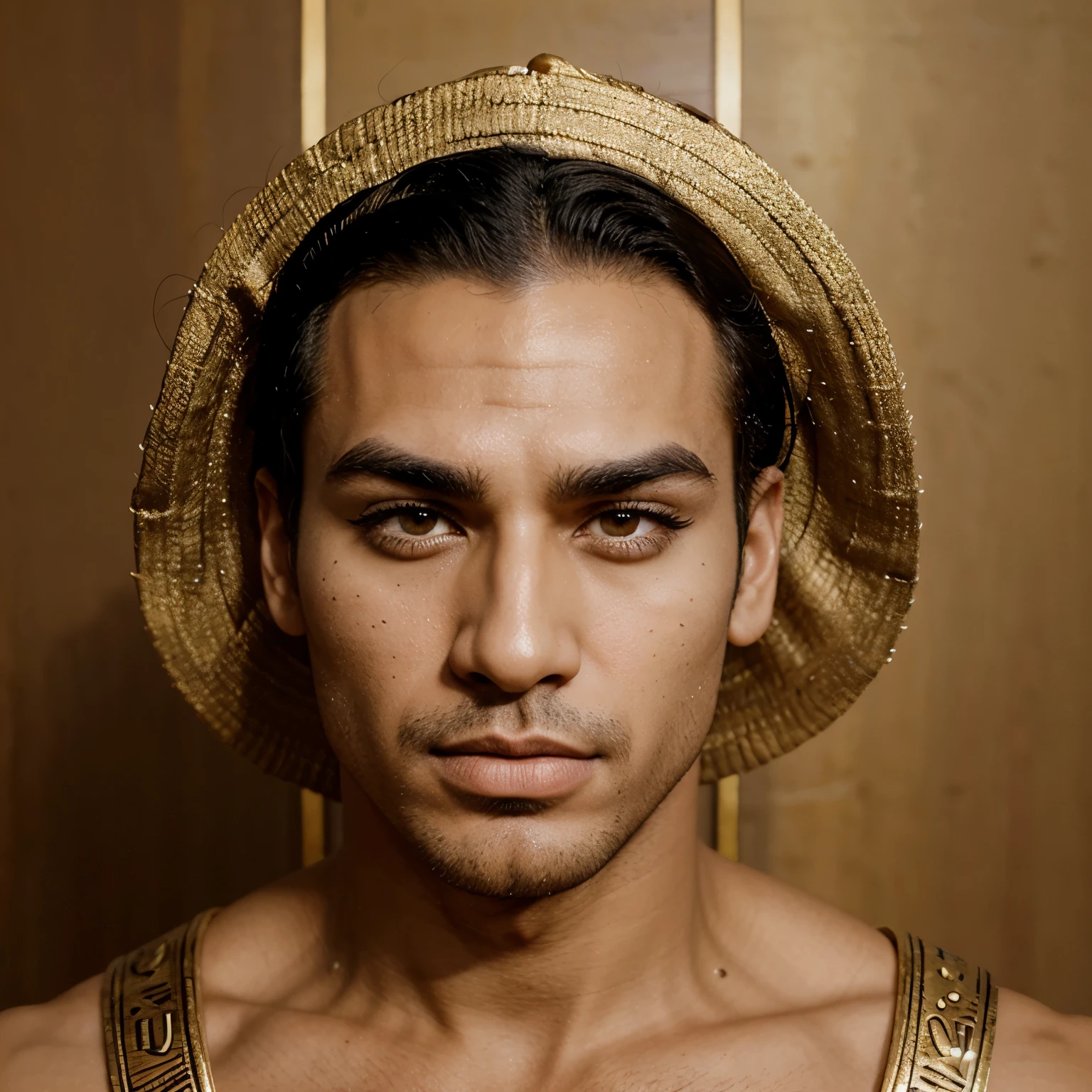 Egyptians, Relatively handsome, have square jaw and manly forehead, bold, Caterpillary eyebrows and look like eyeliner on