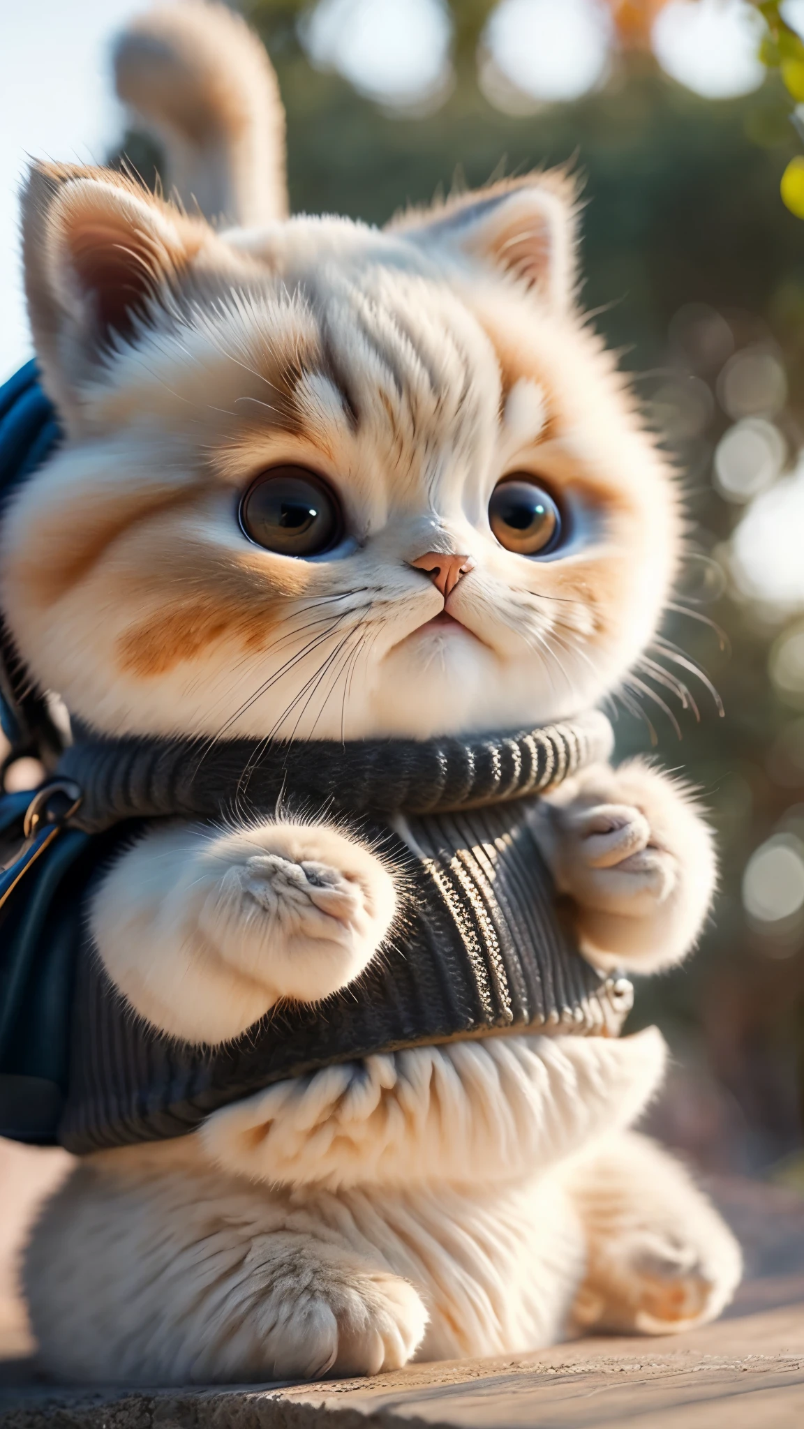 ((Puss in Boots)), ((big eyes)), ((ginger white cat)), A look at the camera, no_humans, Depth of field, ((empty background)), ((park background)), deep shadow, (A dark: 1.4), (8K, RAW photo, Best Quority, masterpiece: 1.2)