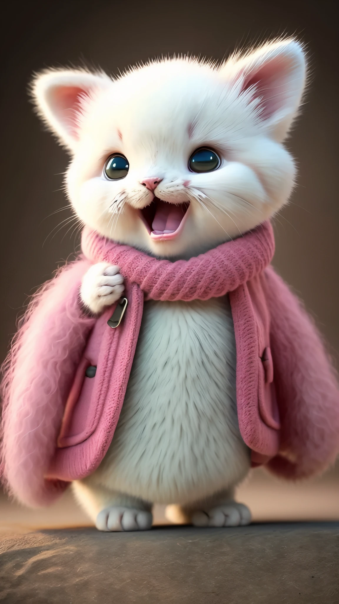 Kitten, realistic, furry animal, little ears, blush, cherry, funny, open mouth, laugh, Morandi color, right, kitten!!