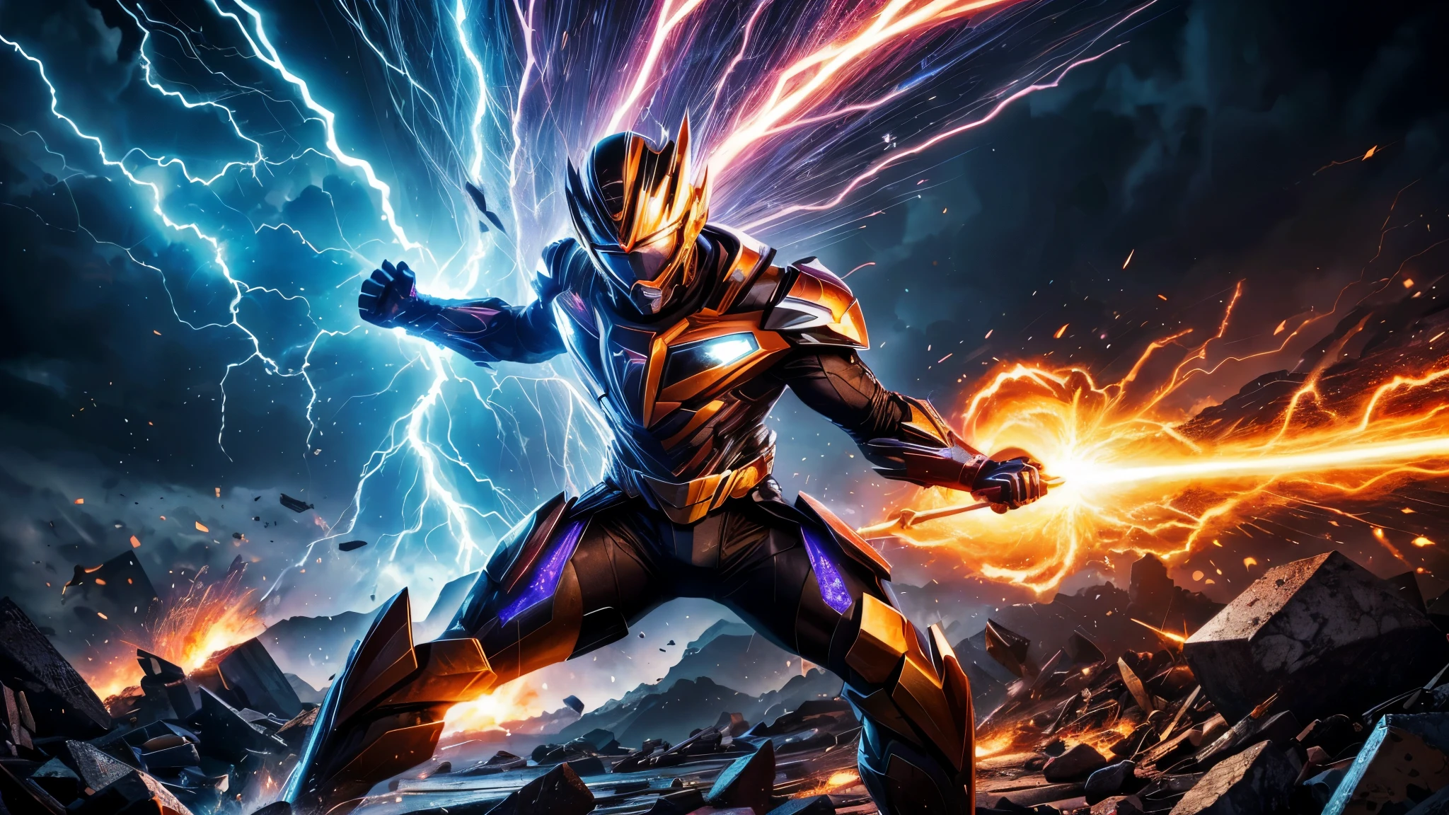 -yeld kiring up and shouting in anger, destroying nearby natural surroundings with his immense power and aura, (best quality, 4k, highres, realistic:1.37)ultra-detailed, vivid colors, bokeh, anime, energetic, vibrant colors, intense lighting, dynamic pose, raging energy, destructive force, powerful aura, shattered trees, crumbling rocks, swirling debris, crackling lightning, fierce expression, exuding power, sparks flying everywhere, exaggerated motion, epic energy release