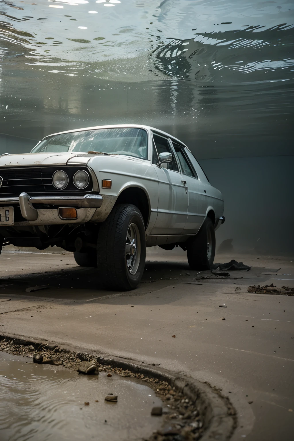 Create classic cars rotting at the bottom of the sea