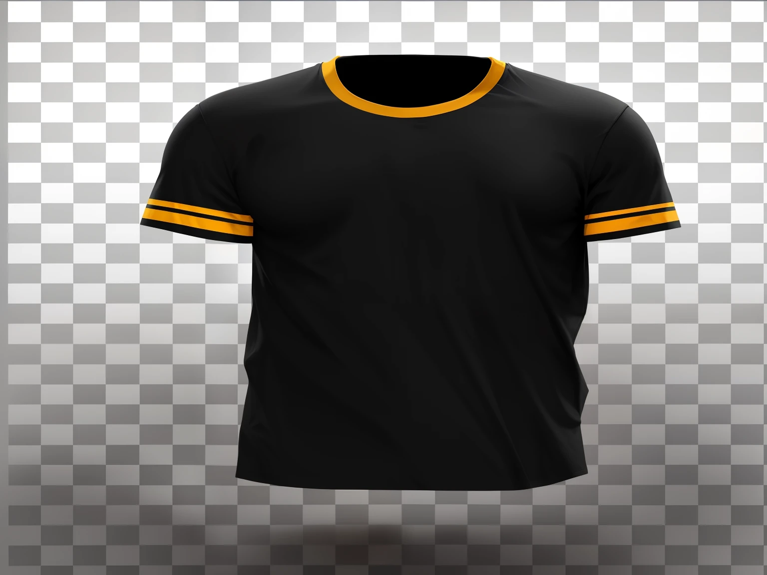 a preto and amarelo t - shirt with a amarelo stripe on the chest, preto jersey, wearing preto tshirt, preto t shirt, t desenho de camisa, wearing a preto tshirt, desenho de camisa, Manga curta, wearing a preto t-shirt, roupas realistas, tee shirt graphic, t - desenho de camisa, t-desenho de camisa, preto. amarelo, camiseta esportiva