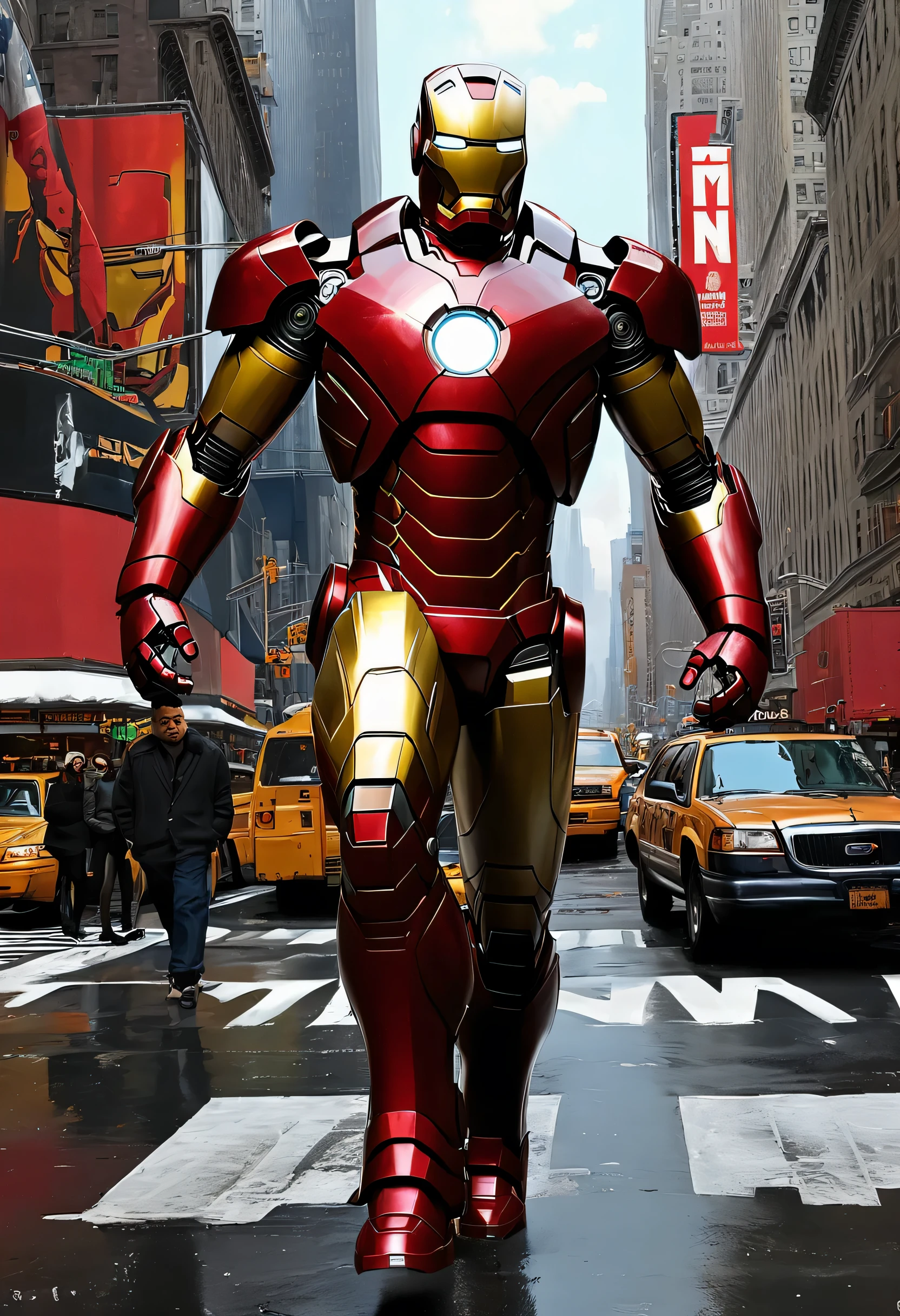Epic realism, Beautifully drawn, high quality, masterpiece, Iron Man in New york