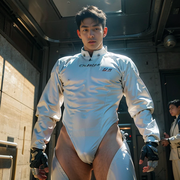 (masutepiece,High resolution,ultra - detailed:1.0),1(Boy,Robot Boy),Perfect male body,Look at the camera,Delicate eyes and delicate face,extremely details CG,Unity 8k壁纸,intricate-detail,solo person,Detailed face, (Futuristic skin-perfect white bodysuit), Best Quality, hands visible, (White Gloves), Beautiful and delicate blue short hair:1.5 , full length shot(fls) , big thighs , big fat hips , insane details, hyper details , photorealistic , only male , handsome boy , fat buttock , puffy nipples , 16k resolution , ultra-high clarity , hyperrealism, uhd,. K-pop idol ,   whore , slutty whore , swollen nipples , defeat , grins ,thick thighs, thick fat booty. Fat buttocks , male , gluteal fold , buttocks lift , (bare thighs )
