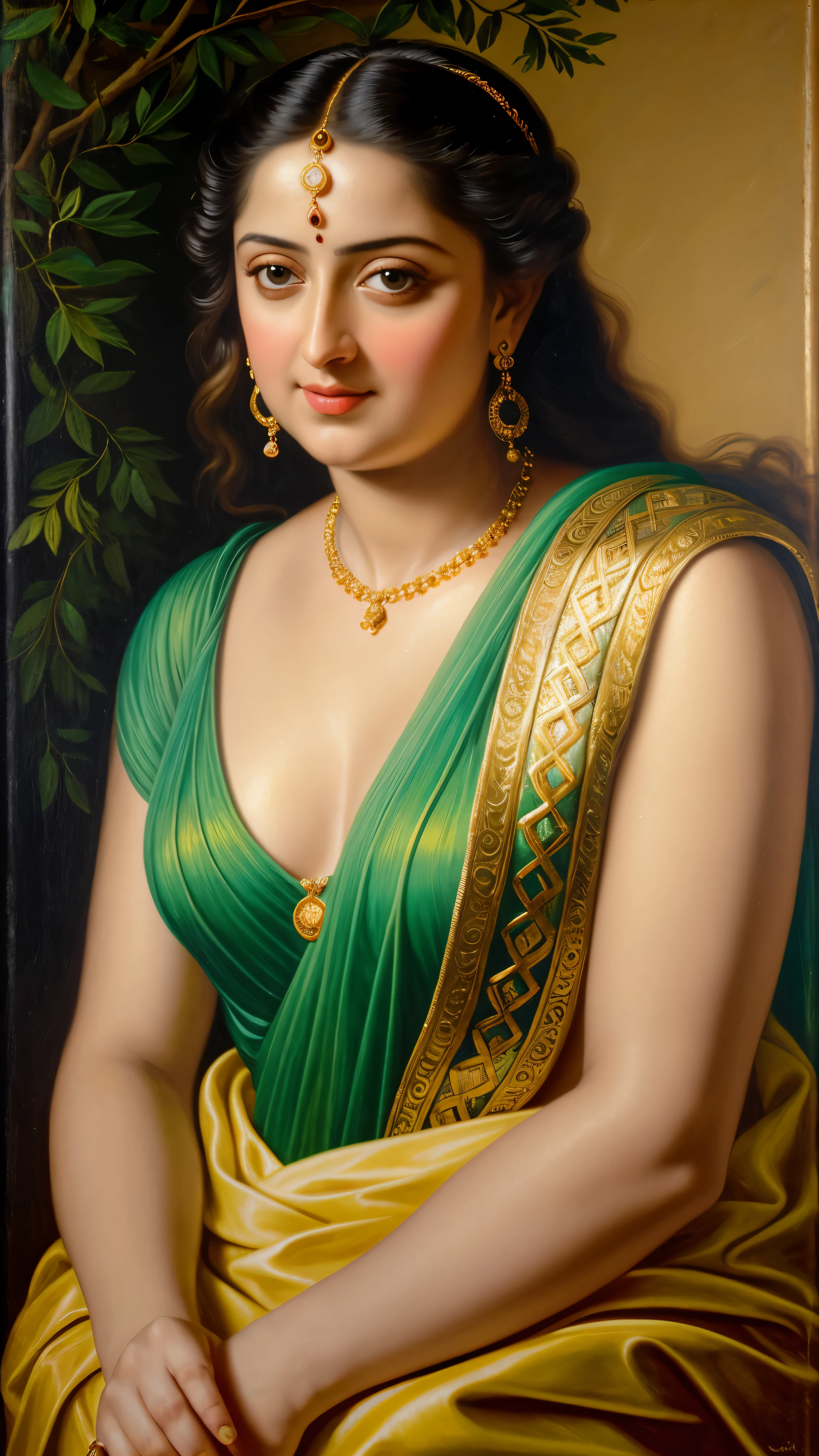 Looks like Anushka Shetty, Masterpiece, Best quality, high clarity eyes, beautifully styled hair, critically flawless,sharp picture, Full portrait, High pixels, perfect face, perfect eyes, beautiful face, perfect hands,perfect fingers, in Peter Paul Rubens style, by Peter Paul Rubens, baroque style, acrylic on canvas, highly detailed, description: "Create a nymph inspired by the tales of Greek or Roman mythology, embodying the essence of a natural element or location, and possessing a unique ability or trait that sets her apart."