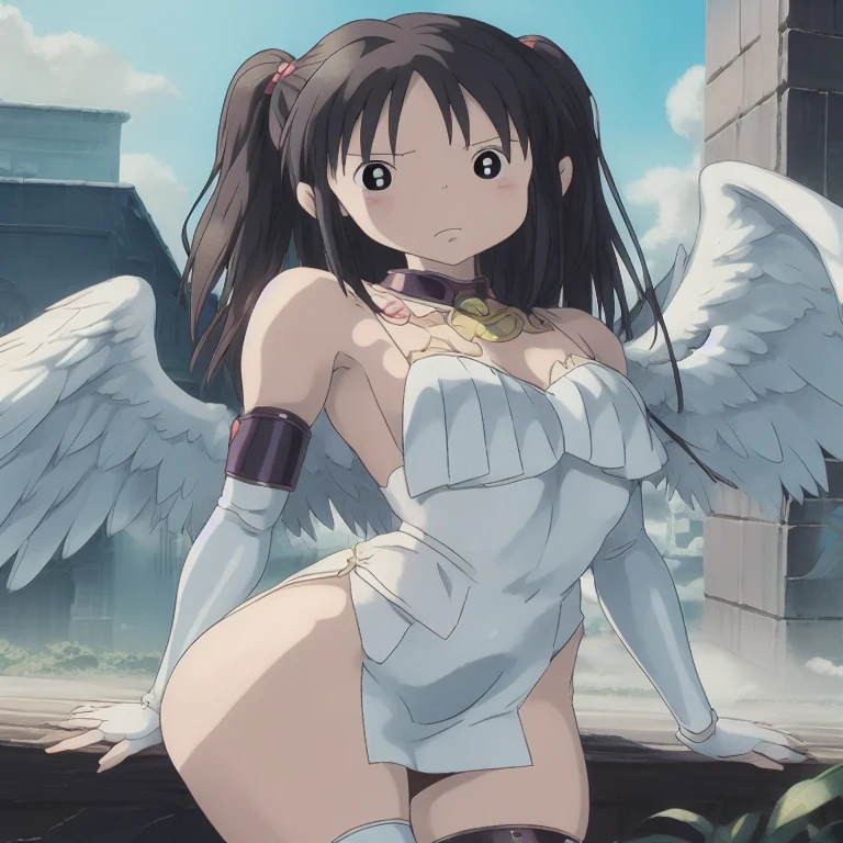 anime girl with angel wings posing on a ledge, hermosa Angel Girl, angel knight girl, diosa del anime, Angel Girl, estilo anime 4k, angel with plastic armor, arte de anime digital detallado, Obra maestra