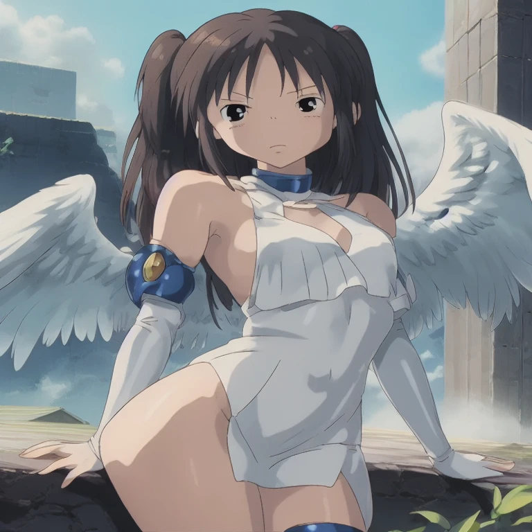 anime girl with angel wings posing on a ledge, hermosa Angel Girl, angel knight girl, diosa del anime, Angel Girl, estilo anime 4k, angel with plastic armor, arte de anime digital detallado, Obra maestra