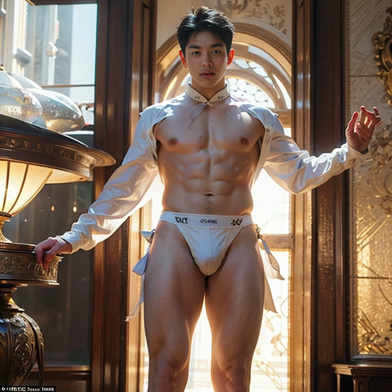 (masutepiece,High resolution,ultra - detailed:1.0),1(Boy ),Perfect male body,Look at the camera,Delicate eyes and delicate face,extremely details CG,Unity 8k壁纸,intricate-detail,solo person,Detailed face, (Futuristic skin-perfect white thong ), Best Quality, hands visible, (White Gloves), Beautiful and delicate blue short hair:1.5 , full length shot(fls) , big thighs , big fat hips , insane details, hyper details , photorealistic , only male , handsome boy , fat buttock , puffy nipples , 16k resolution , ultra-high clarity , hyperrealism, uhd,. K-pop idol , whore , slutty whore , swollen nipples , defeat , grins ,thick thighs, thick fat booty. Fat buttocks , male , gluteal fold , buttocks lift , (bare thighs ) , (bare chest )