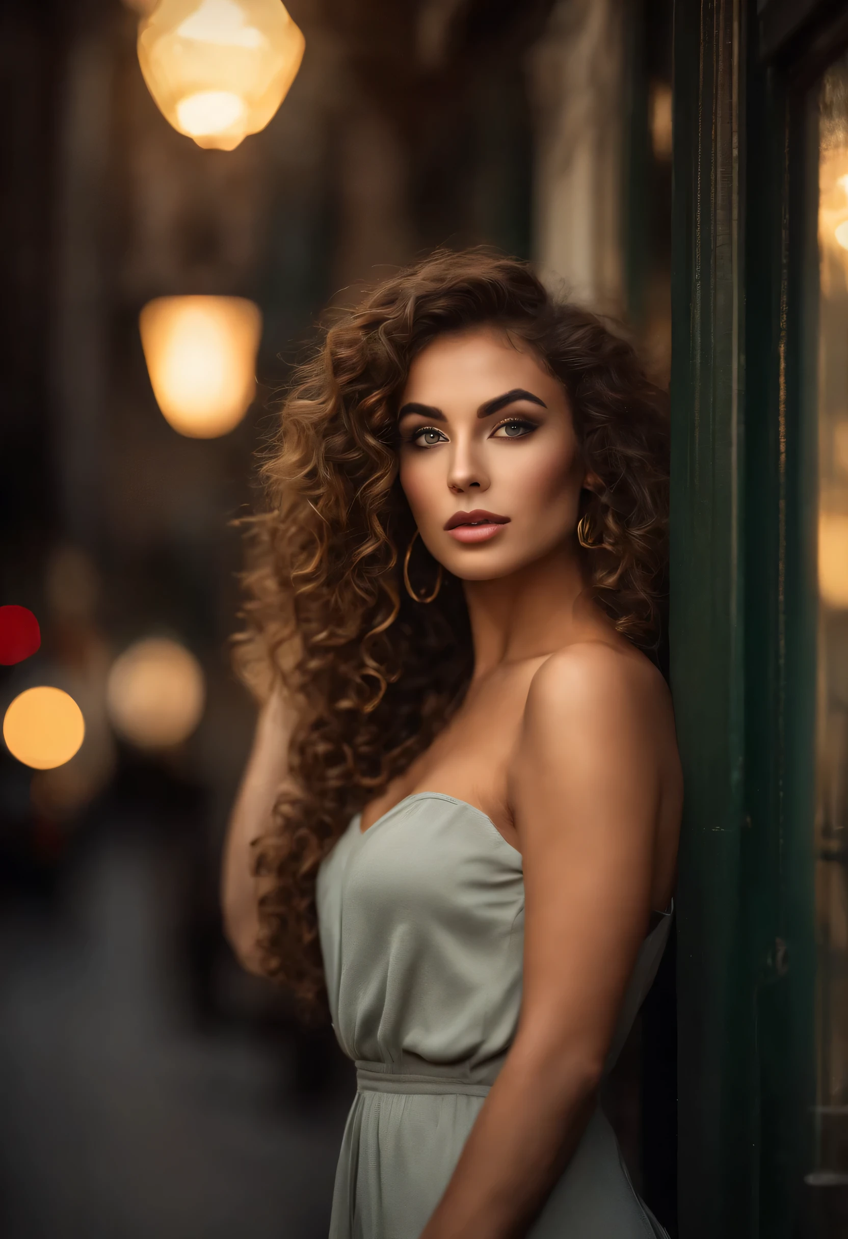 (sharp focus:1.2), foto, mulher jovem e atraente, (rosto bonito:1.1), olhos detalhados, delicious lips, (maquiagem olho de gato:0.85), (olhos grandes:1.0), (corpo tonificado:1.2), (cabelo encaracolado:1.2), (grande saque:1.4), vestindo (Quebrar:1.2) com um (Rua:1.2). (moody lighting:1.2), profundidade de campo, Bokeh, 4K, HDR. por (James C.. Christensen:1.2|Jeremy Lipking:1.1).