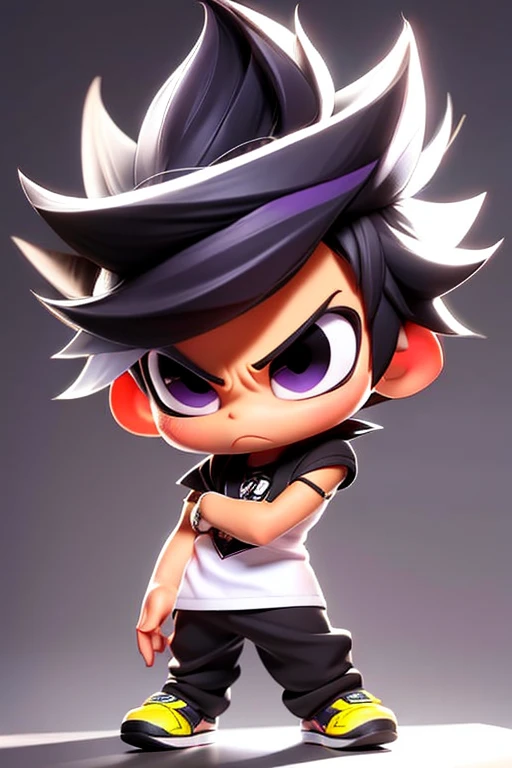 menino bonito, chibi, roupa estilosa, cabelo preto e roxo