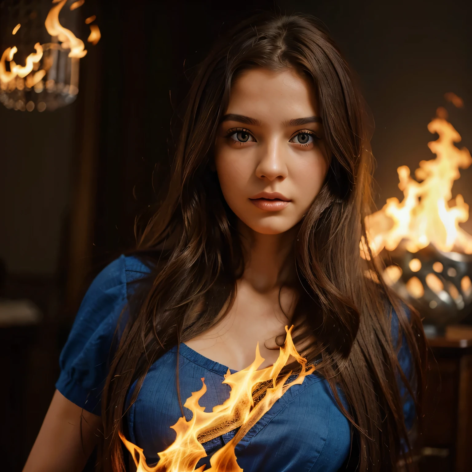 ((high resolution)), pale skin, freckled, brunette 13 year old girl, ((small breasts)), long curly hair, as a fantasy sorceress, casting spells