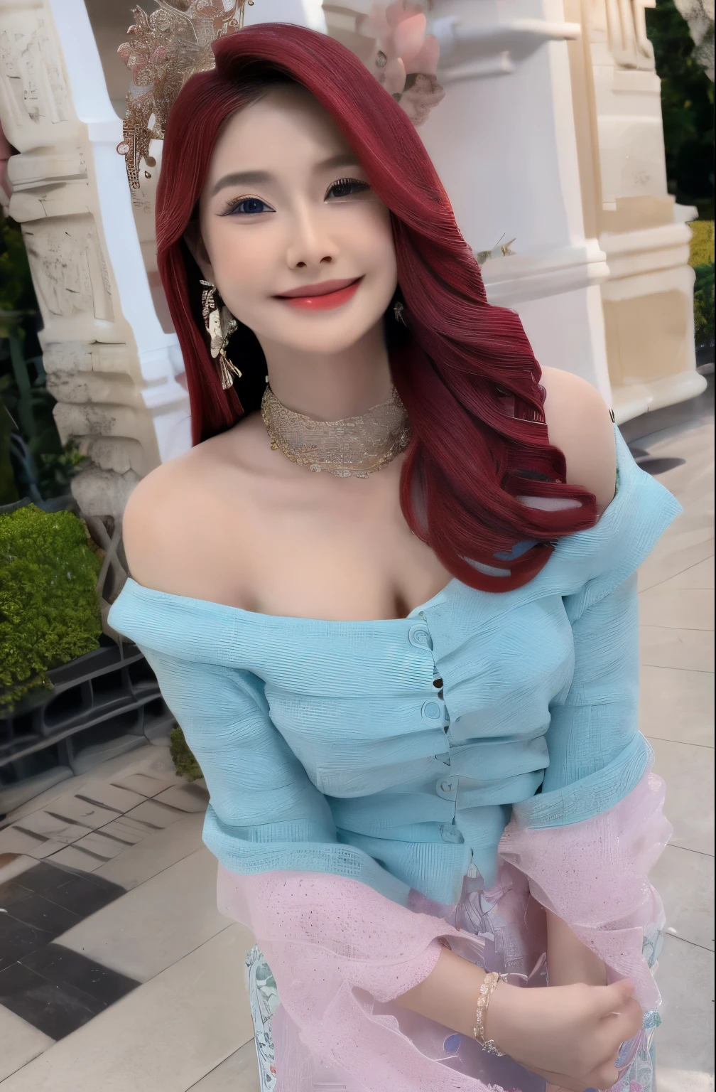 best quality,masterpiece,8k wallpaper,asian face chubby big tits and big ass, highres, ultra detailed, (ung beautiful asian girl, solo:1.1),long hair, pink hair, big breasts, asian girl chubby, blue eyes, earrings, jewelry, large breasts, midriff, navel,smile,scales, cleavage, skirt, lamia, hair rings, hair ornament, mermaid,ocean, star_\(sky\), water,waves, BREAK