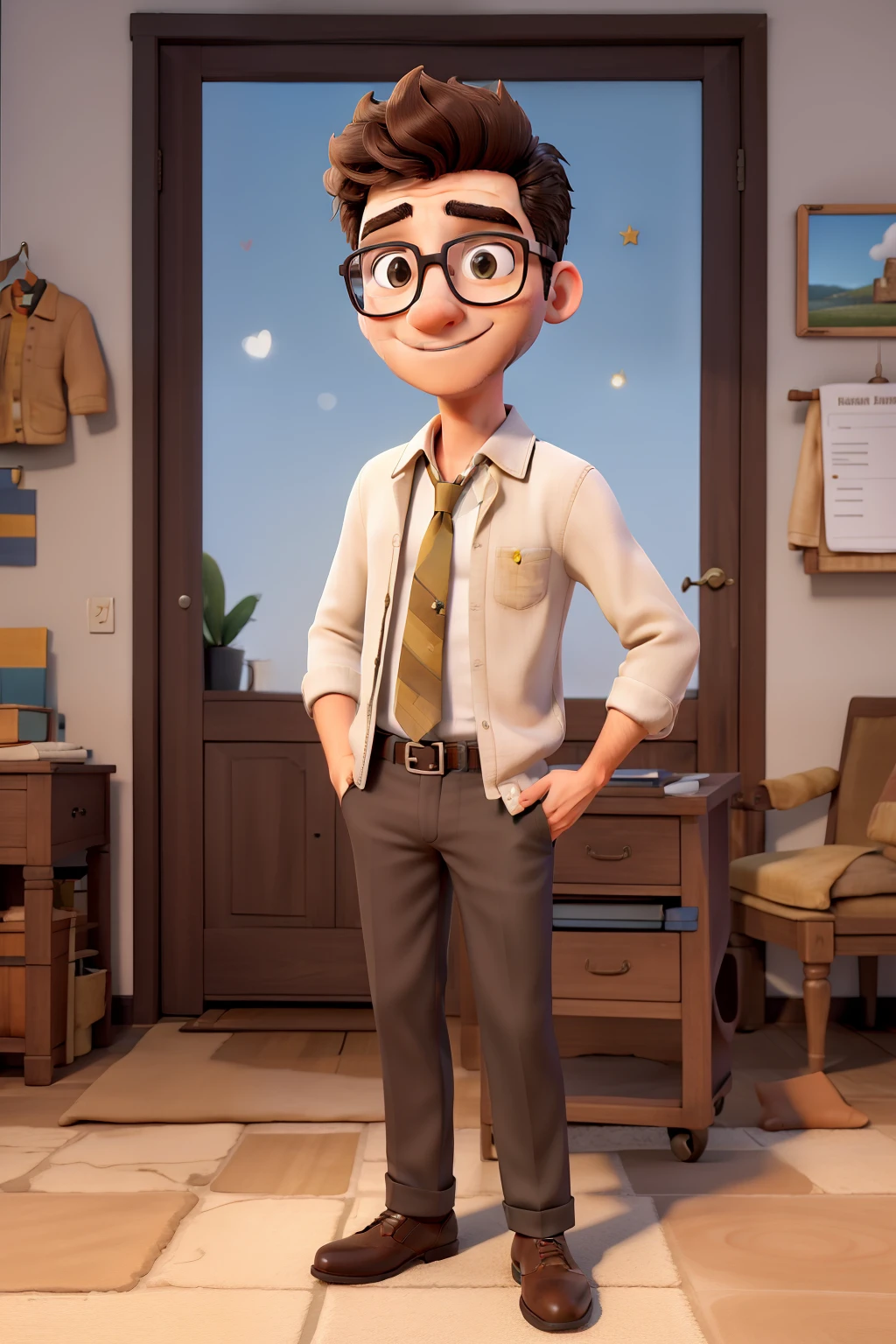 Obra-prima, de melhor qualidade, a young man with glasses , com roupa preta, com um fundo chamativo
